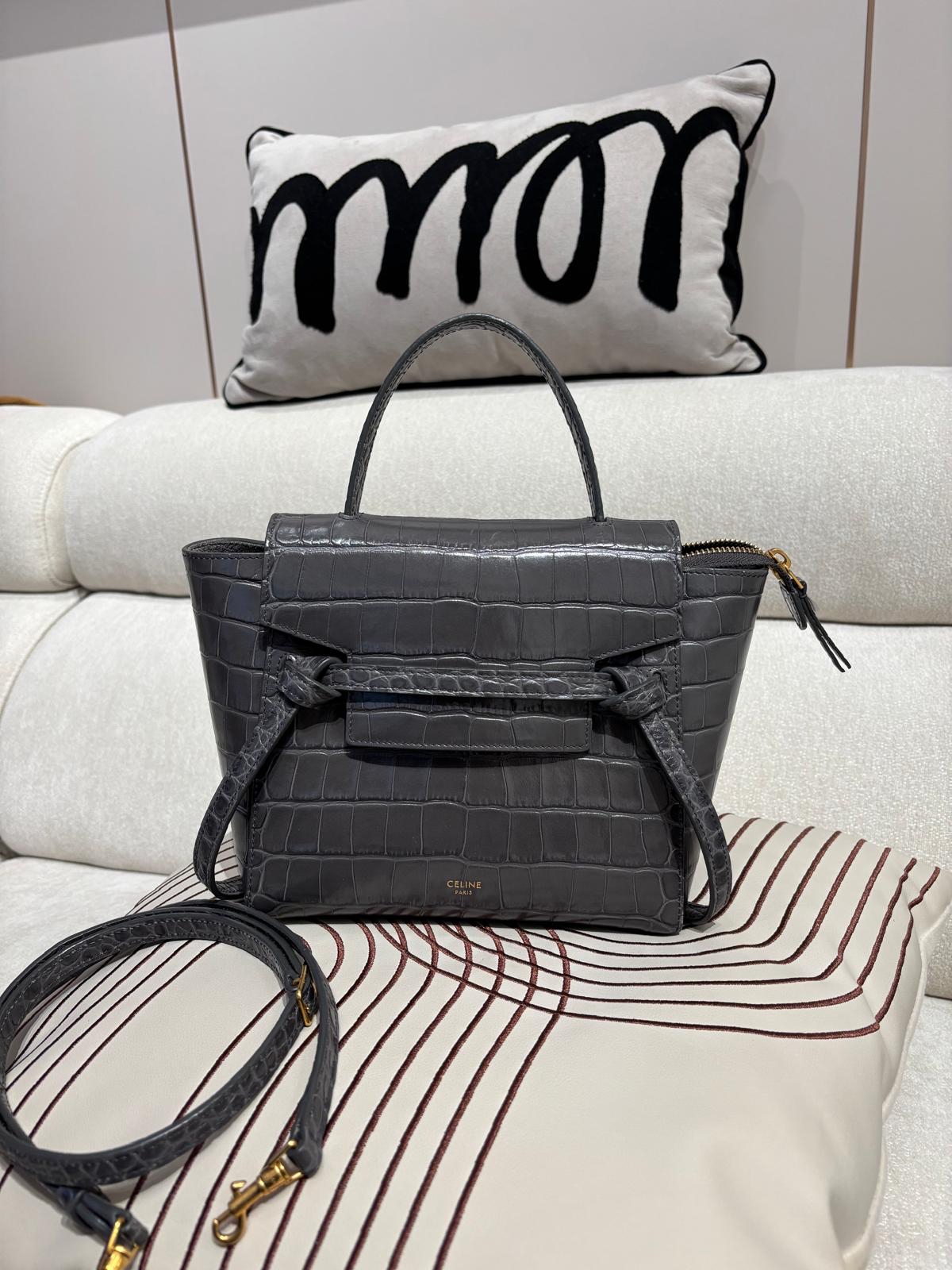 Celine Nano Belt Bag 2 Way Bag 深灰壓鱷魚紋牛皮金扣 100%Authentic,95%new✅dust bag 
