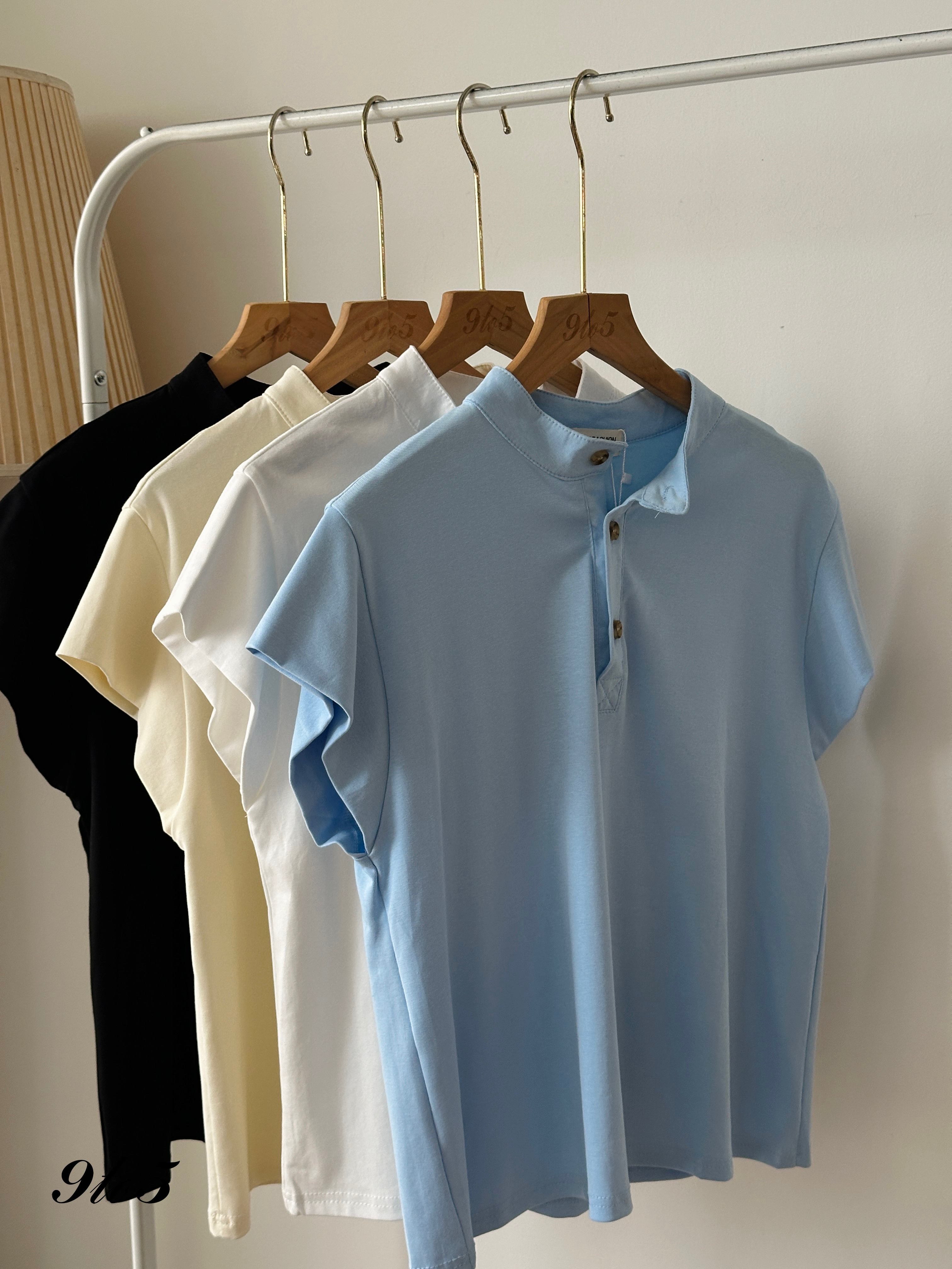 T3899 Band Collar Top - 6 Colors