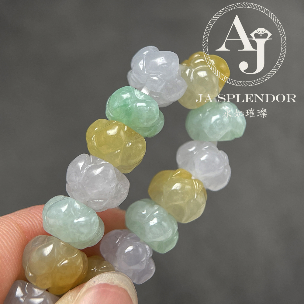 JB-253 - 冰種三彩福祿壽招貴人年年有餘蓮花手串