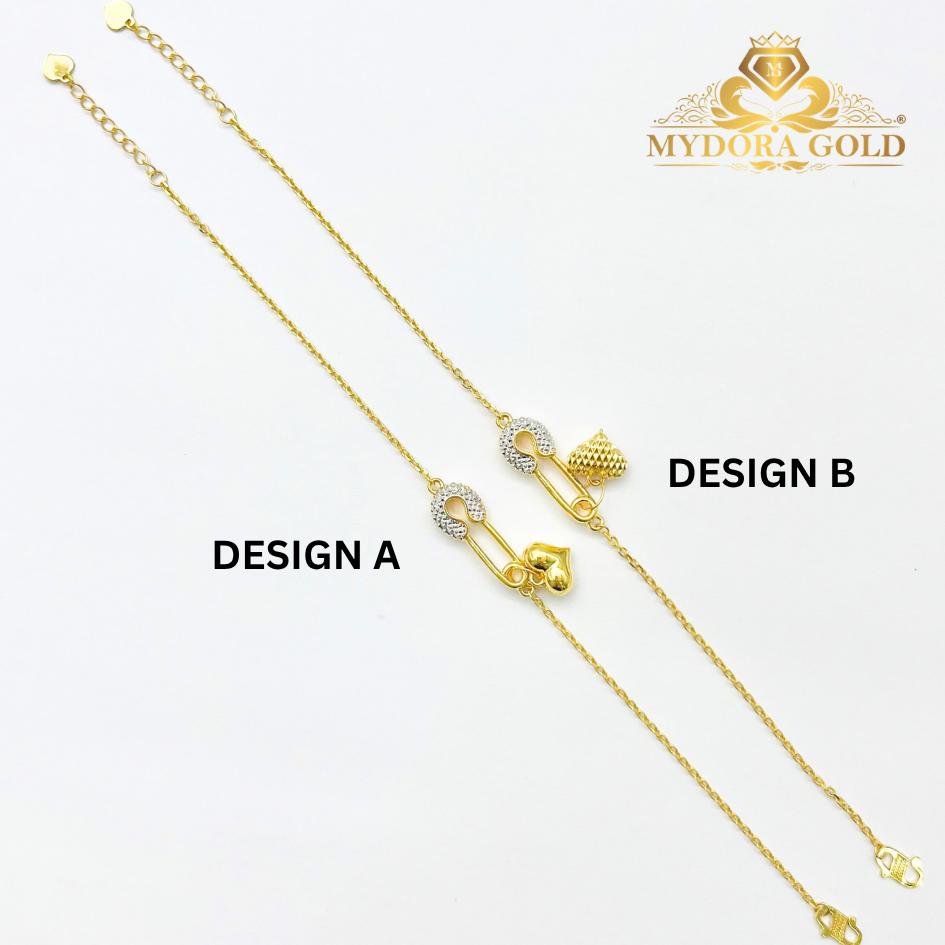 MYDORA Rantai Tangan Fesyen Safety Pin + Love Gemuk Series l EMAS 916/22K