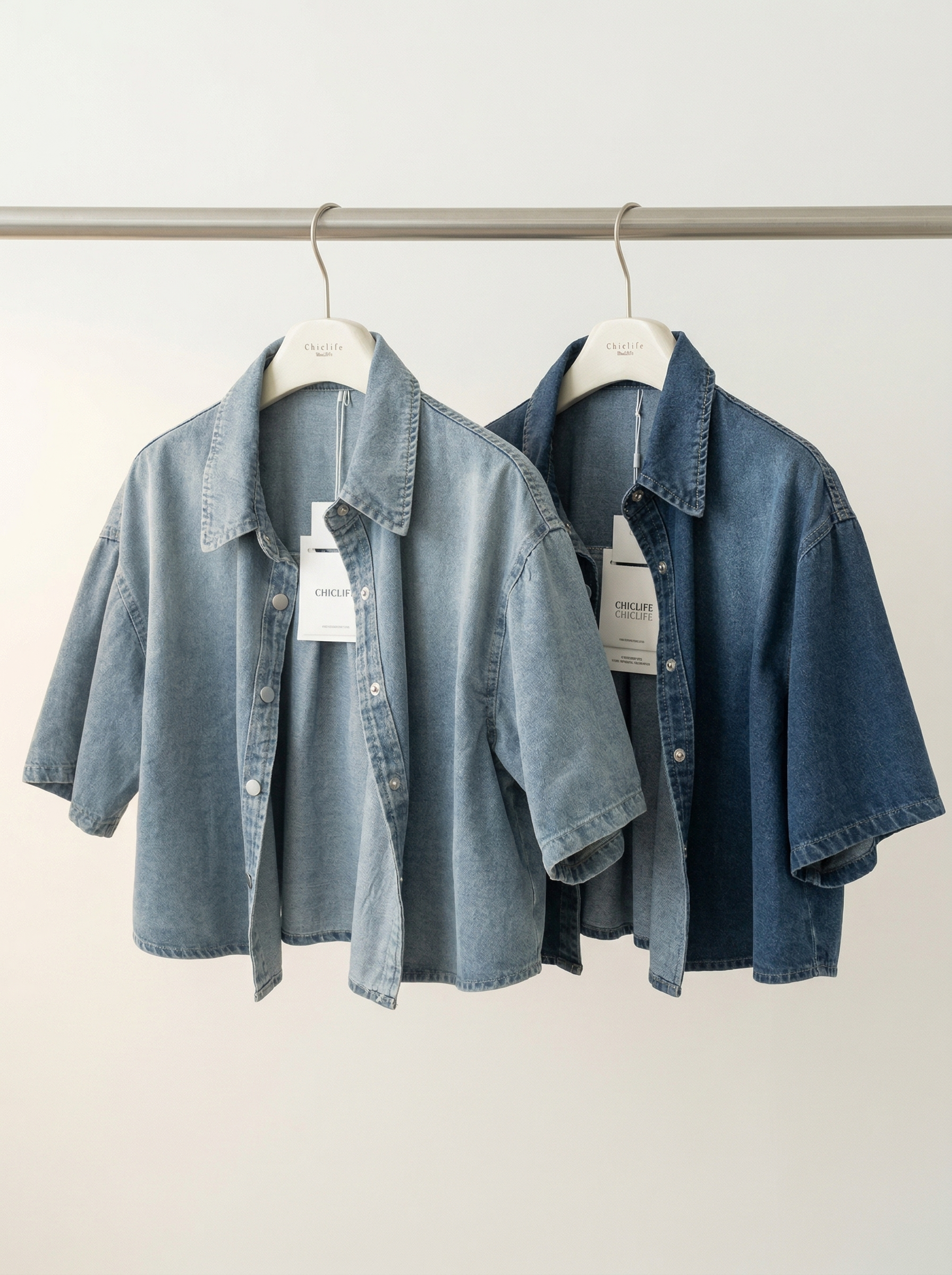 短版寬鬆短袖牛仔襯衫