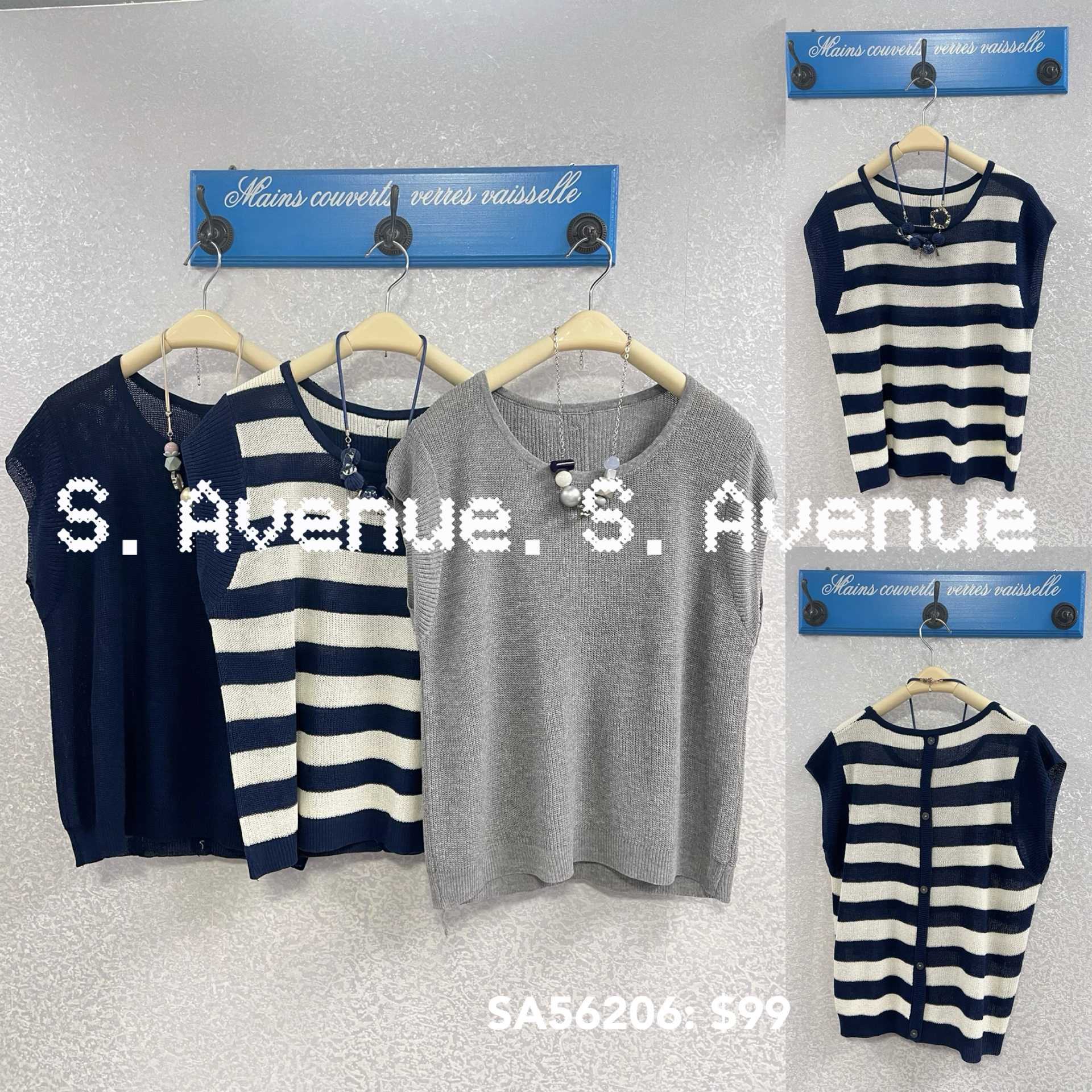 SA56206: 少少袖後一排鈕線top