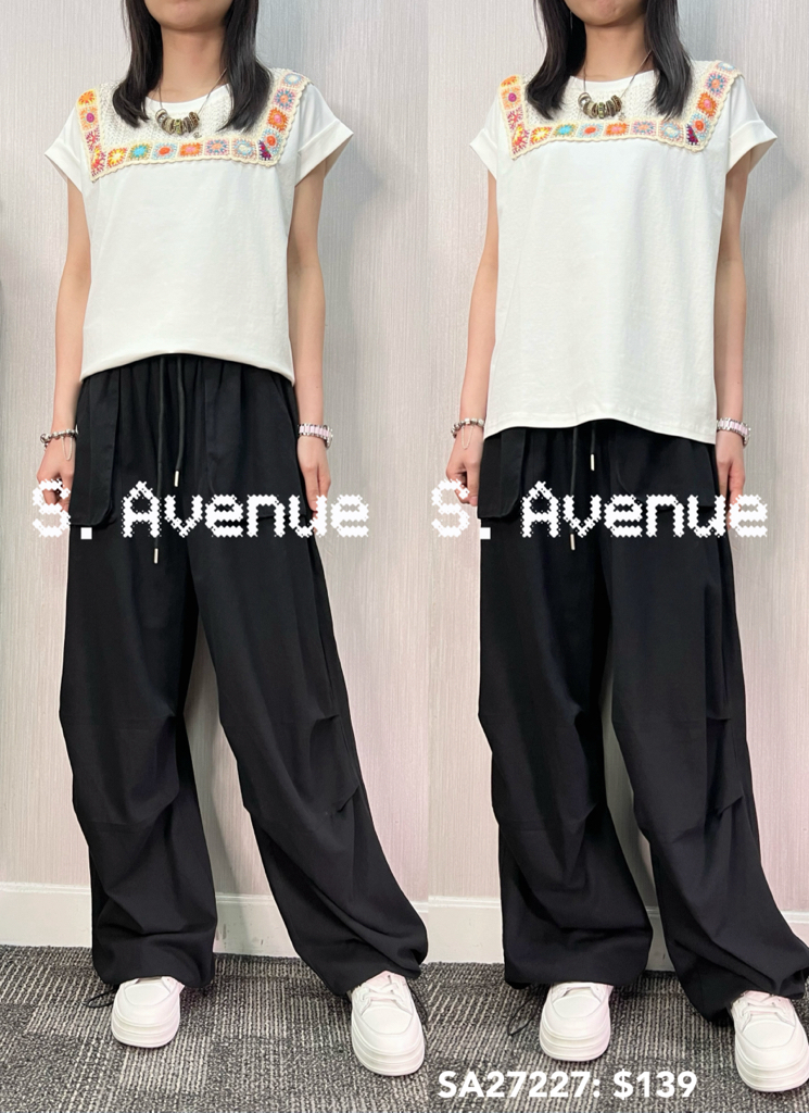 SA27227: 短袖撍袖領繡花tee