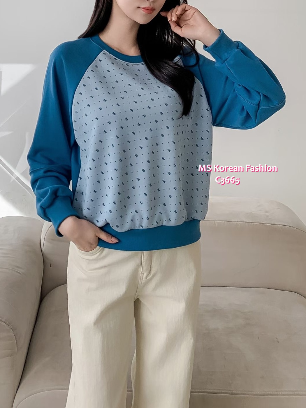 C3665 韓國🇰🇷小蝴蝶結圖案拼布top