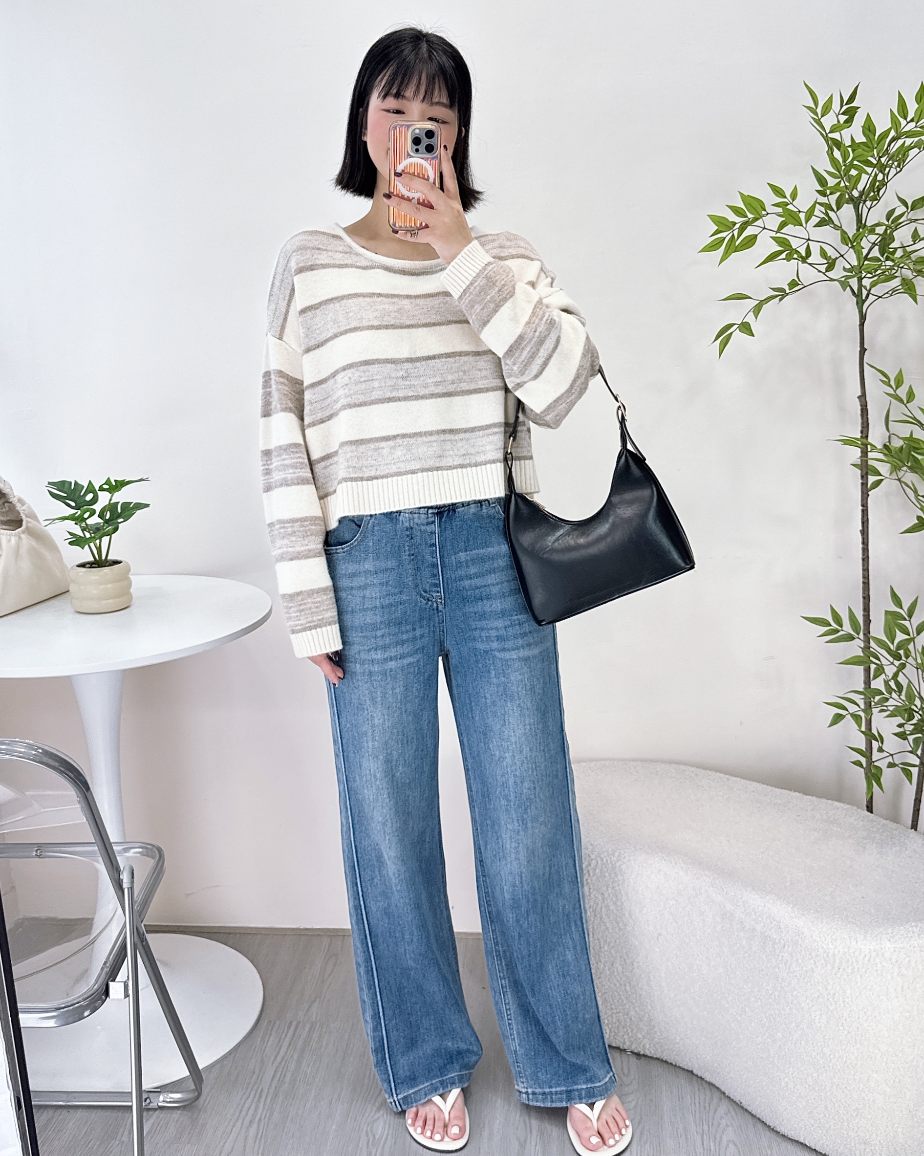 彈性超柔軟天藍直腳牛仔褲