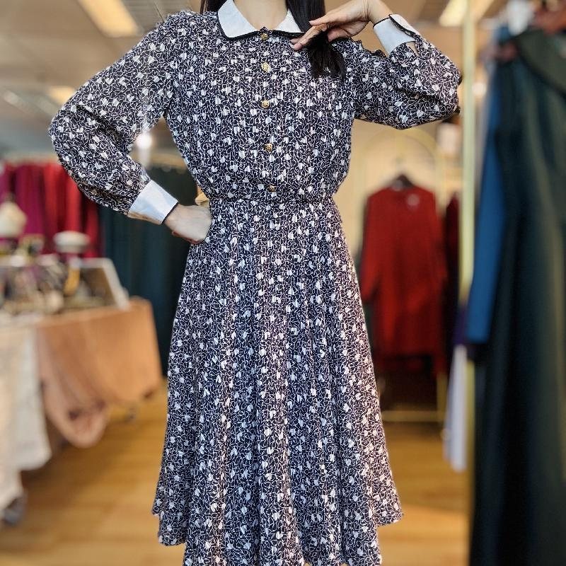Vintage Japanese Pattern Swing Dress with White Collar and Cuff (PP001-29)