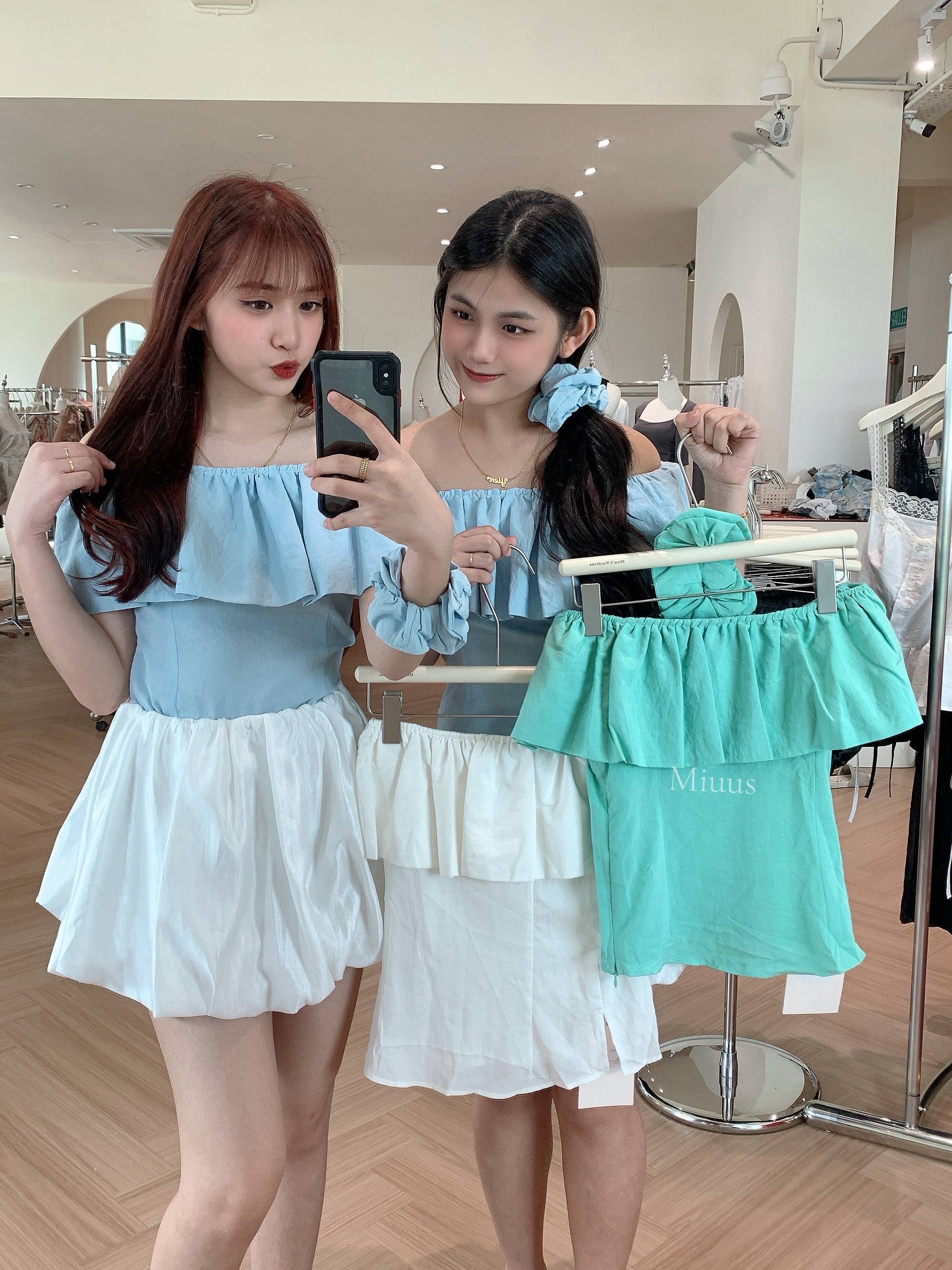 4100 法式一字肩上衣➕发圈