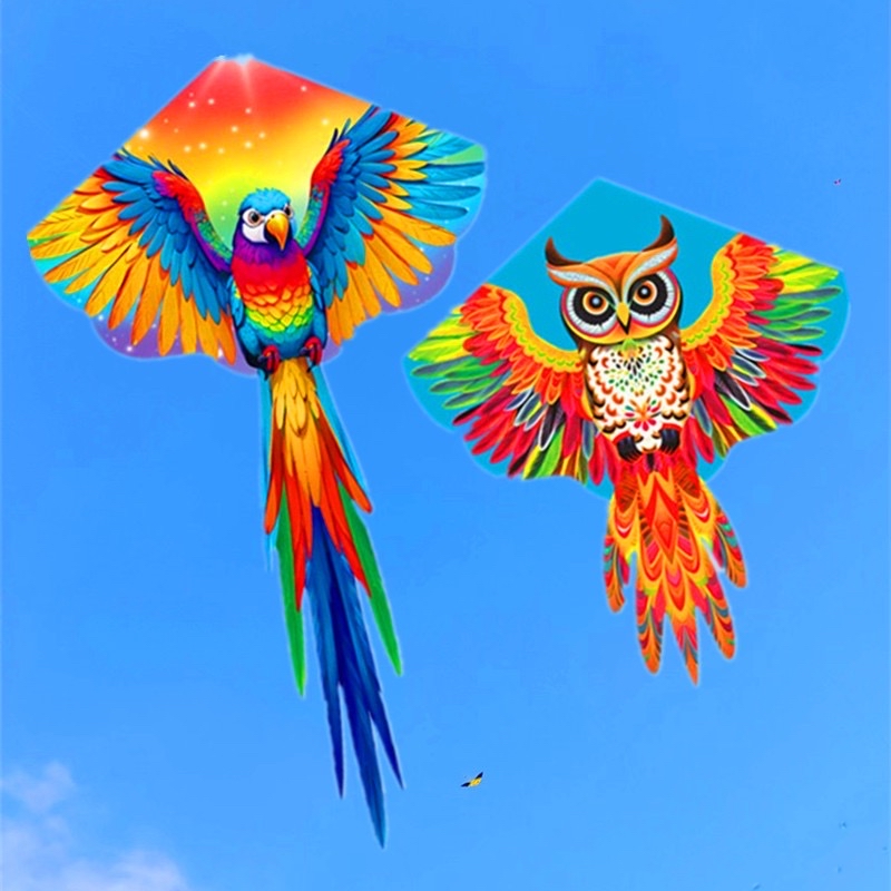 LMSKITES 1.2m colorful kites of an owl and a parrot 