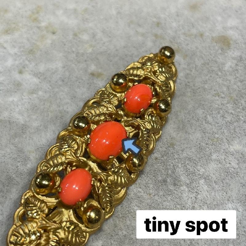 Turn of Century Antique Czechoslovakian Coral Glass Filigree Brooch (AC088)