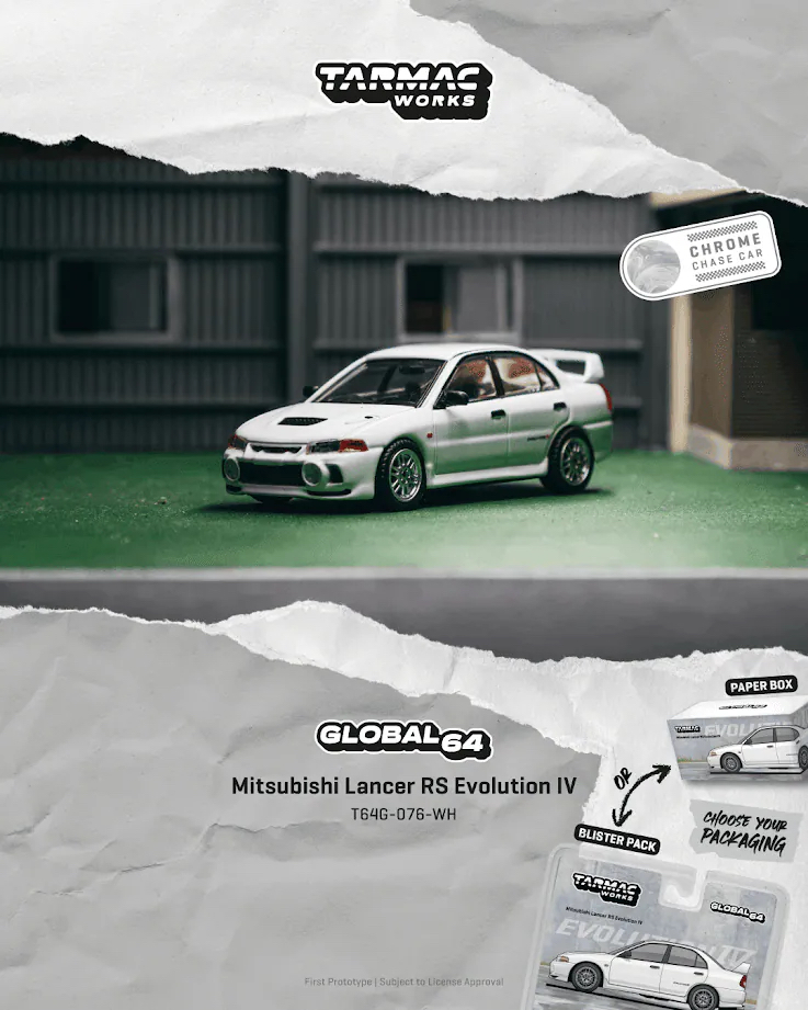 (預訂 Pre Order) Tarmac Works  ( T64G-076-WH ) Mitsubishi Lancer RS Evolution IV White