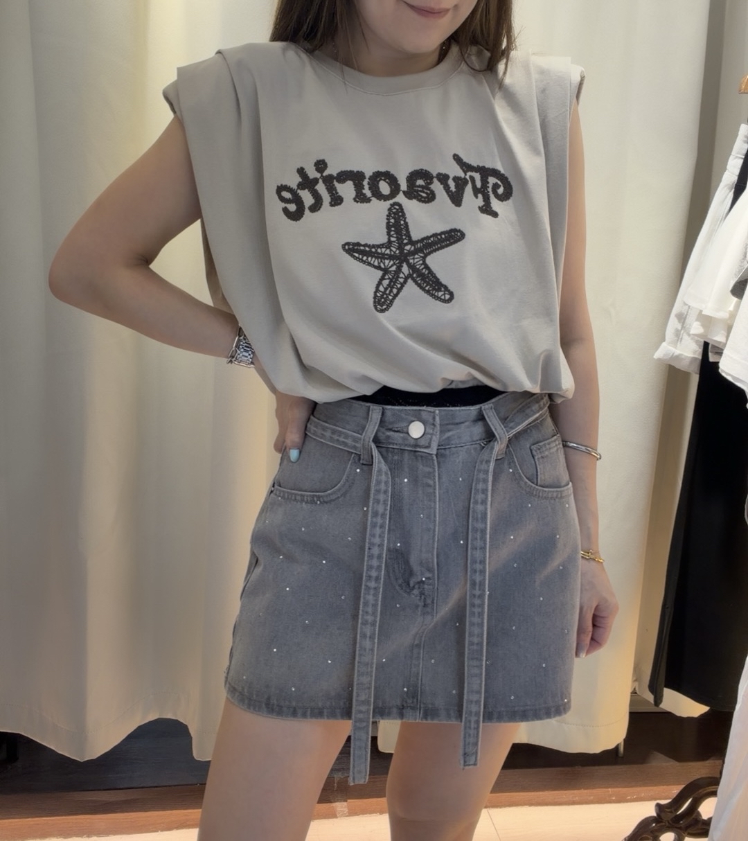 特價‼️洗水灰Bling Bling牛仔裙褲