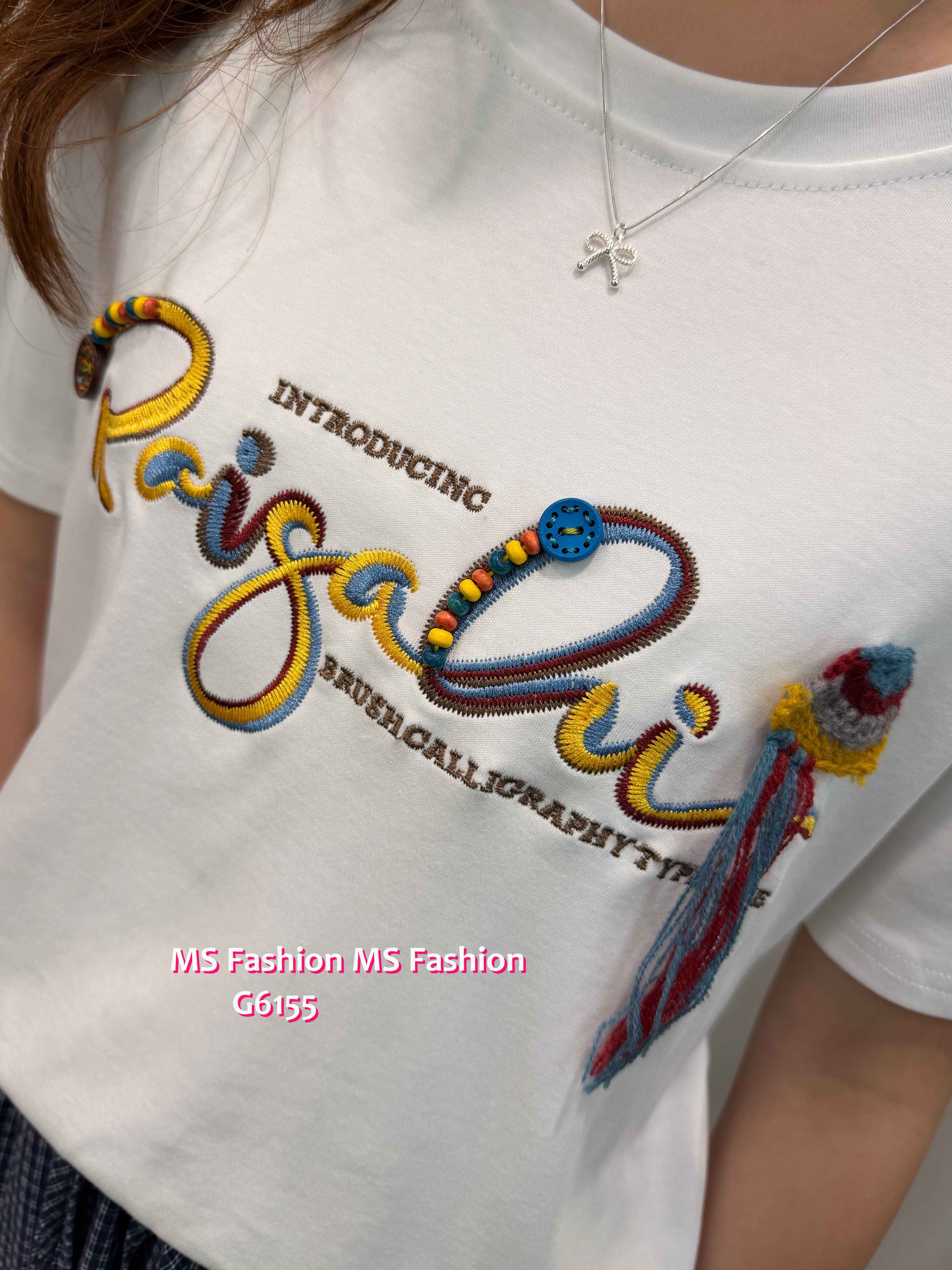 G6155 韓國🇰🇷靚色刺繡字母top