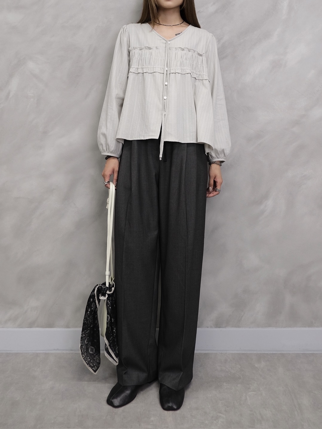 Drawstring Pleated Wide Trousers #pt84