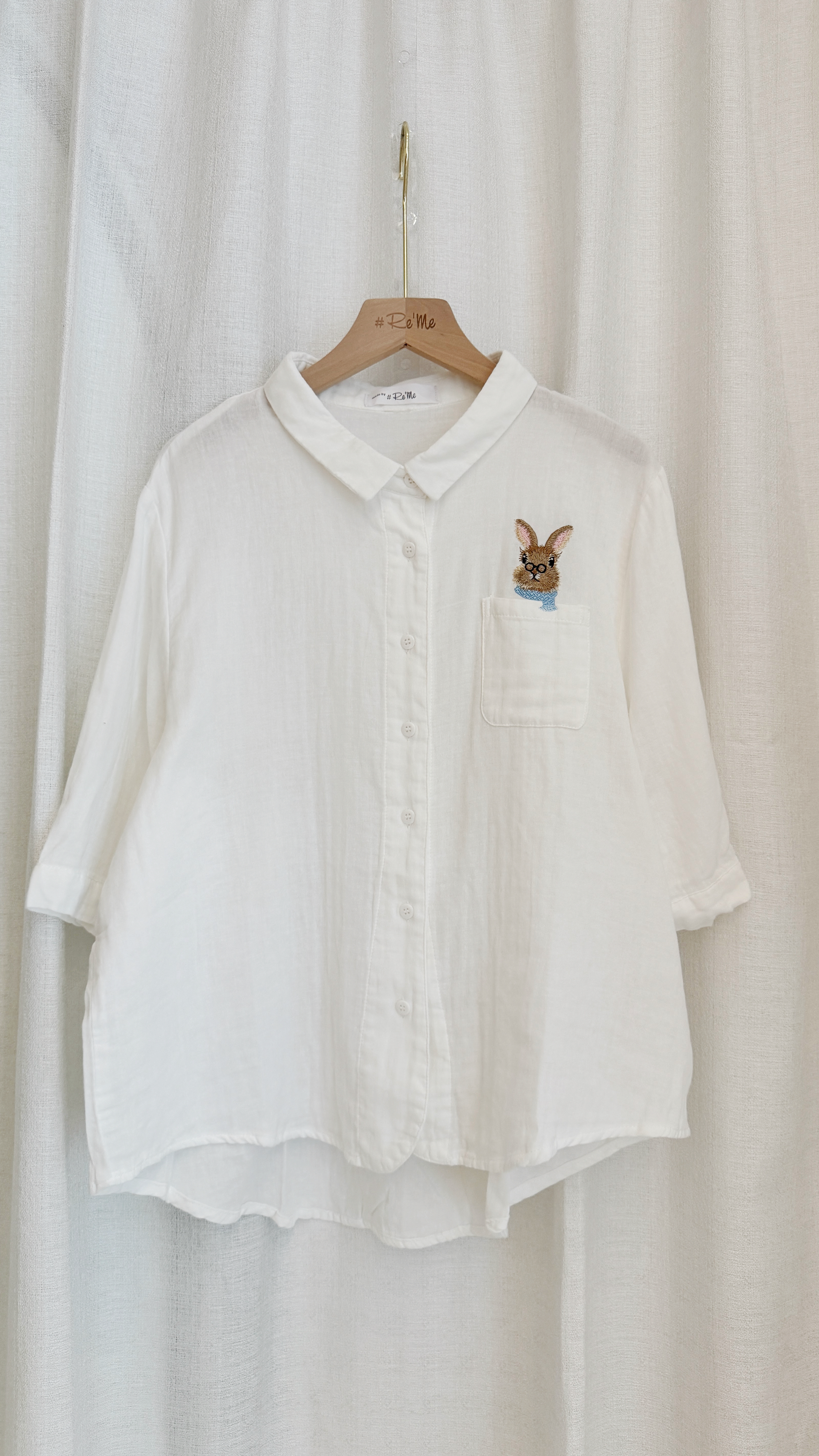 【Re‘Me Embroidery Made】博士生兔子刺绣白衬衫
