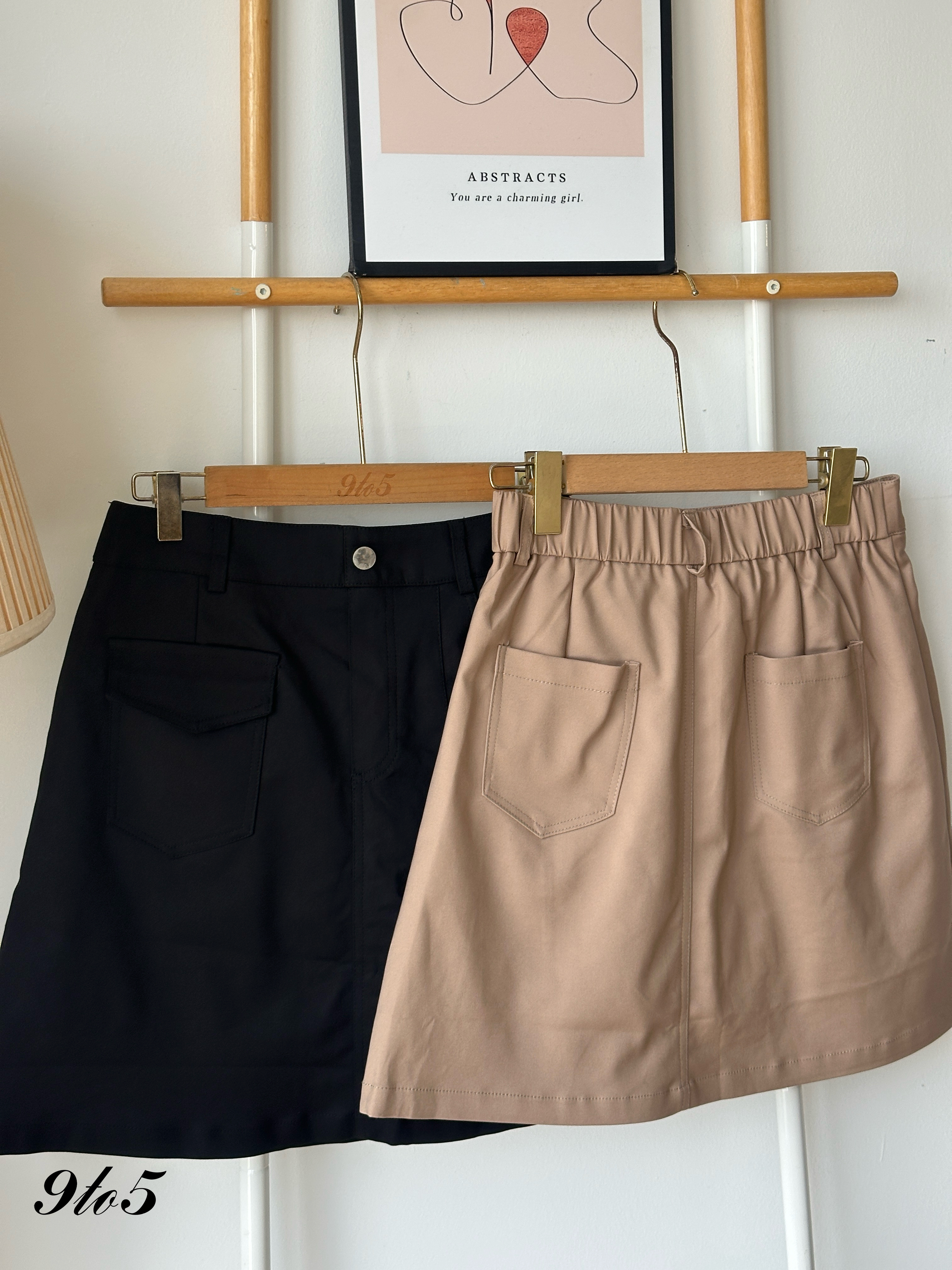 S1853 A Line Short Skirt - Black & Khaki