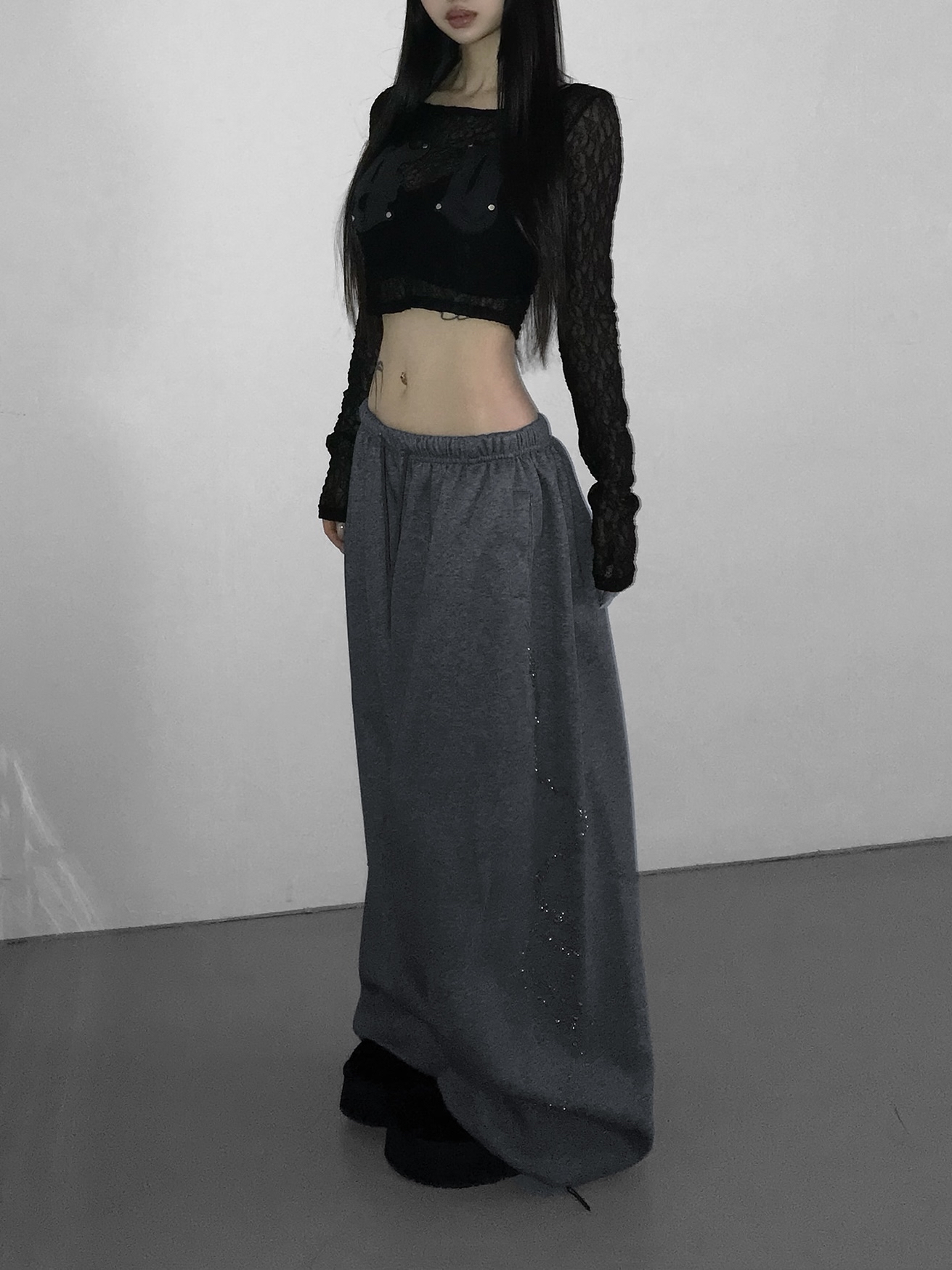 Sheer Lace Round Neck Crop Top