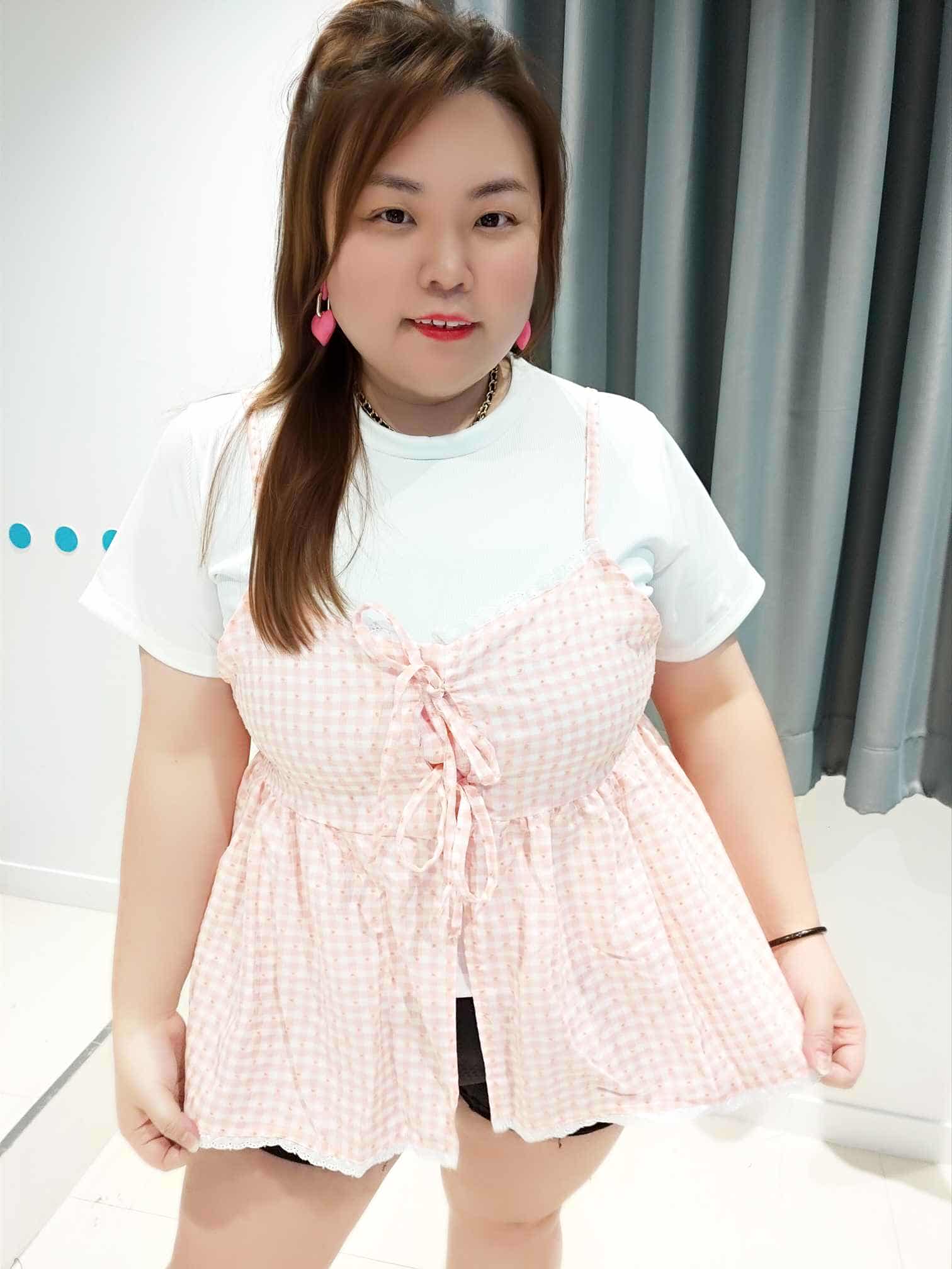 DSB12 绑带格子可调节肩带设计两件套上衣