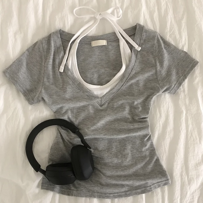 Halter Neck Layered V-Neck Top
