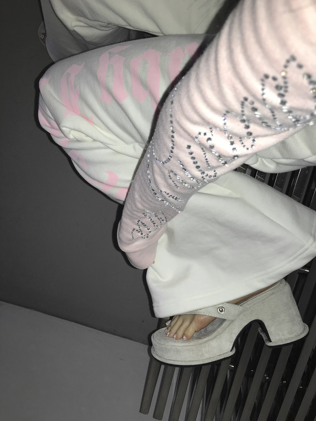 Cotton Gothic Print Flare Sweatpants