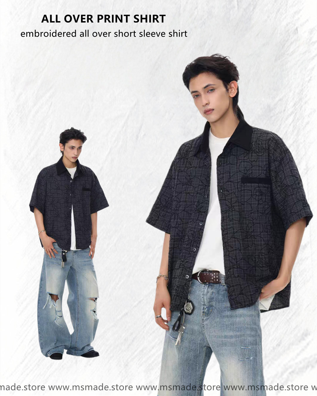 M07綉花滿印短袖襯衫