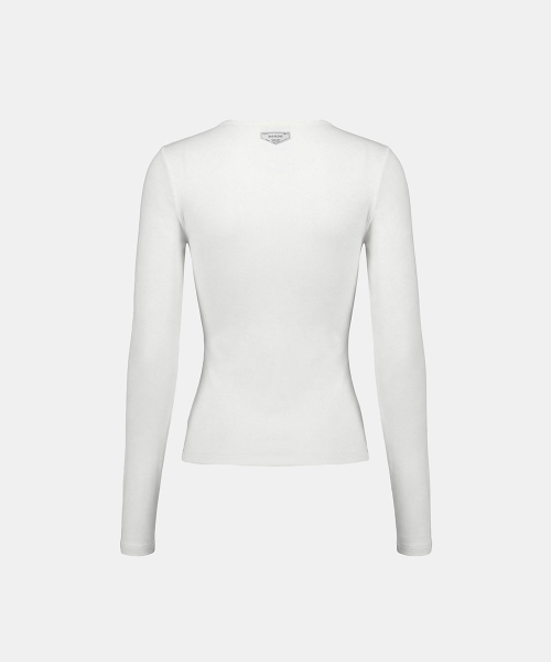 BS Cotton Jersey Fitted Henley Neck Long Sleeve T-Shirt - White