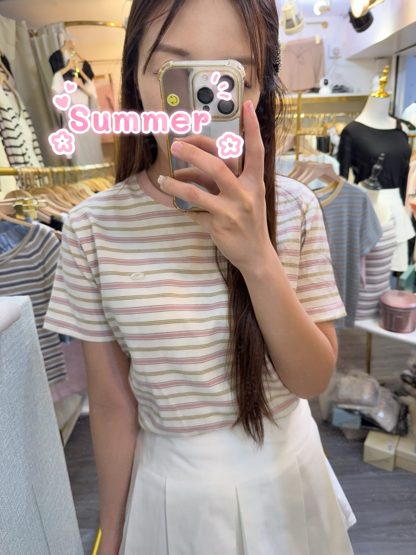 🌸夏日糖果色百搭純棉Tee🌼超舒服3 色下身是牛仔布料百褶裙後橡筋3 色