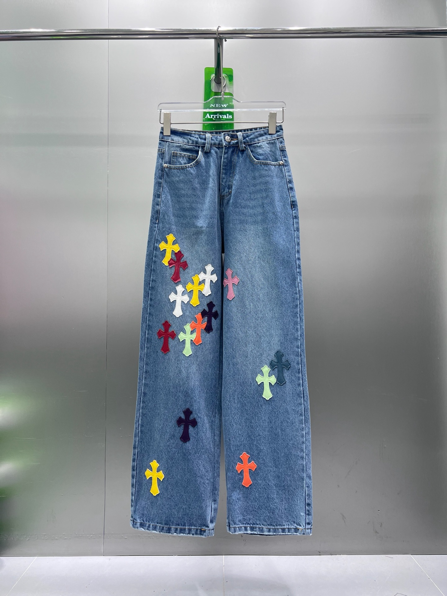 Chrome Hearts 彩色十字架牛仔闊腿褲