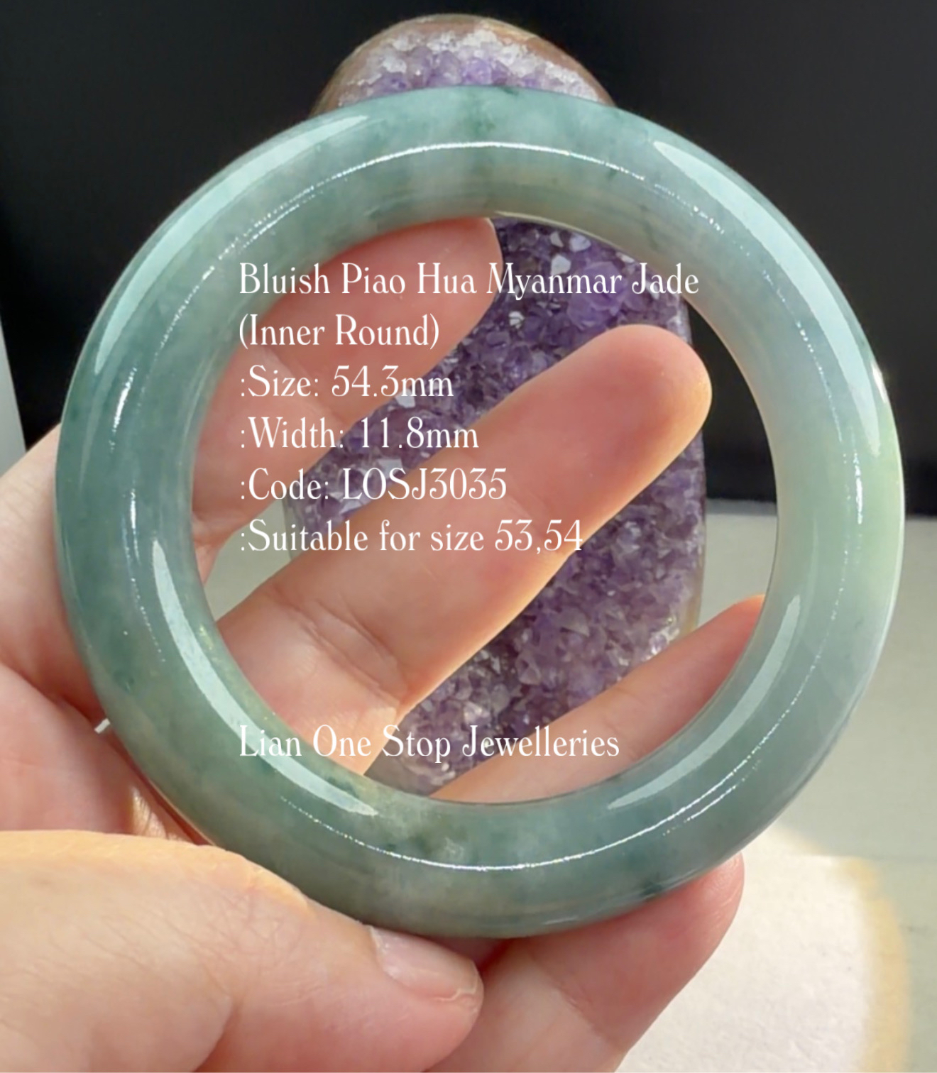 5.4cm Code: LOSJ3035 Bluish Piao Hua Myanmar Jade (Inner Round)