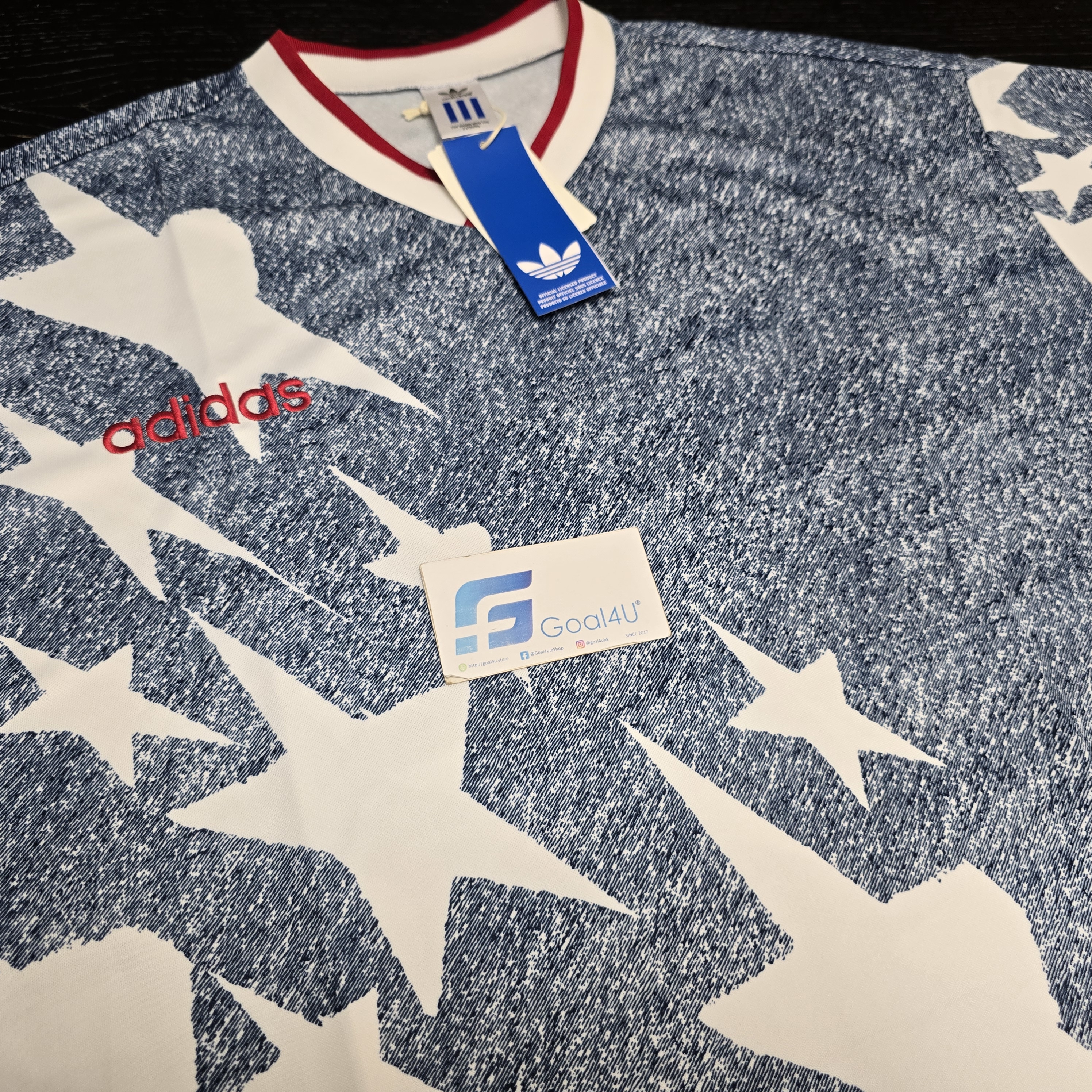 ⚽️ 傳奇歸來：Adidas 1994 美國隊「丹寧星旗」經典重製版球衣 (可加印隊徽+印字) KB2726