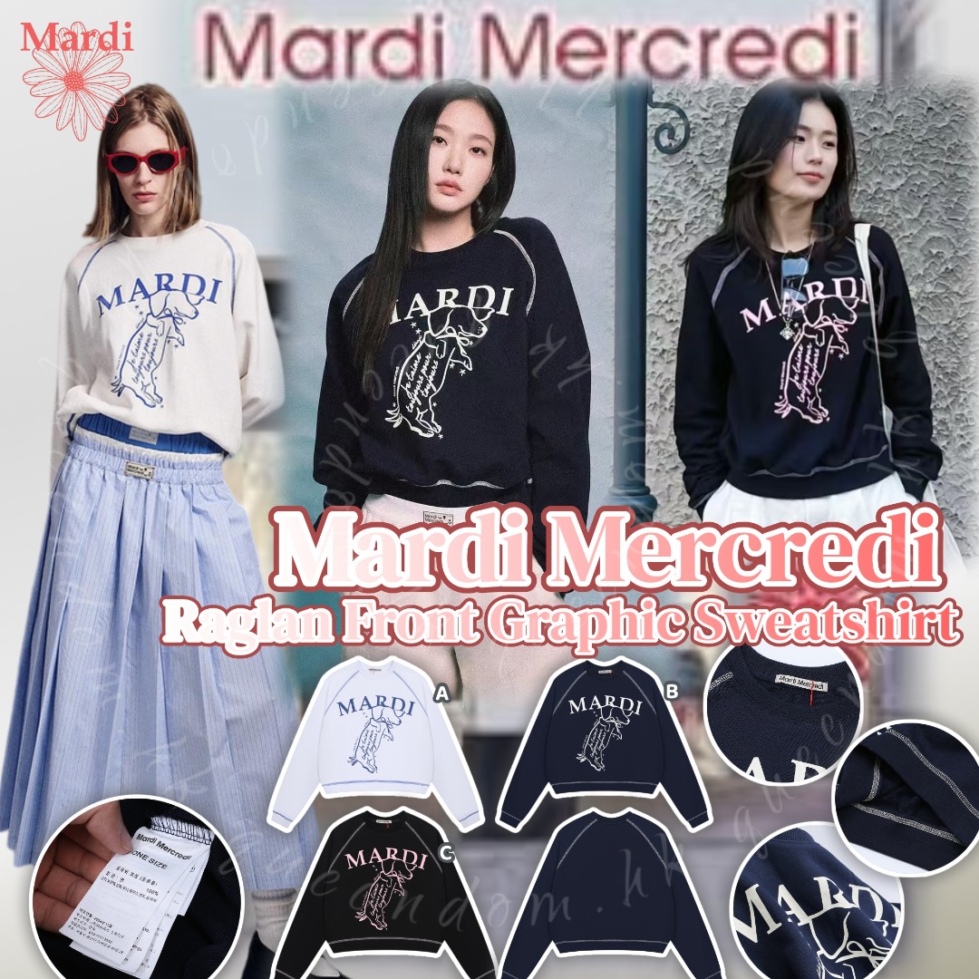 🇰🇷Mardi Mercredi Raglan Front GraphicSweatshirt 搖尾臘腸狗圓領衛衣