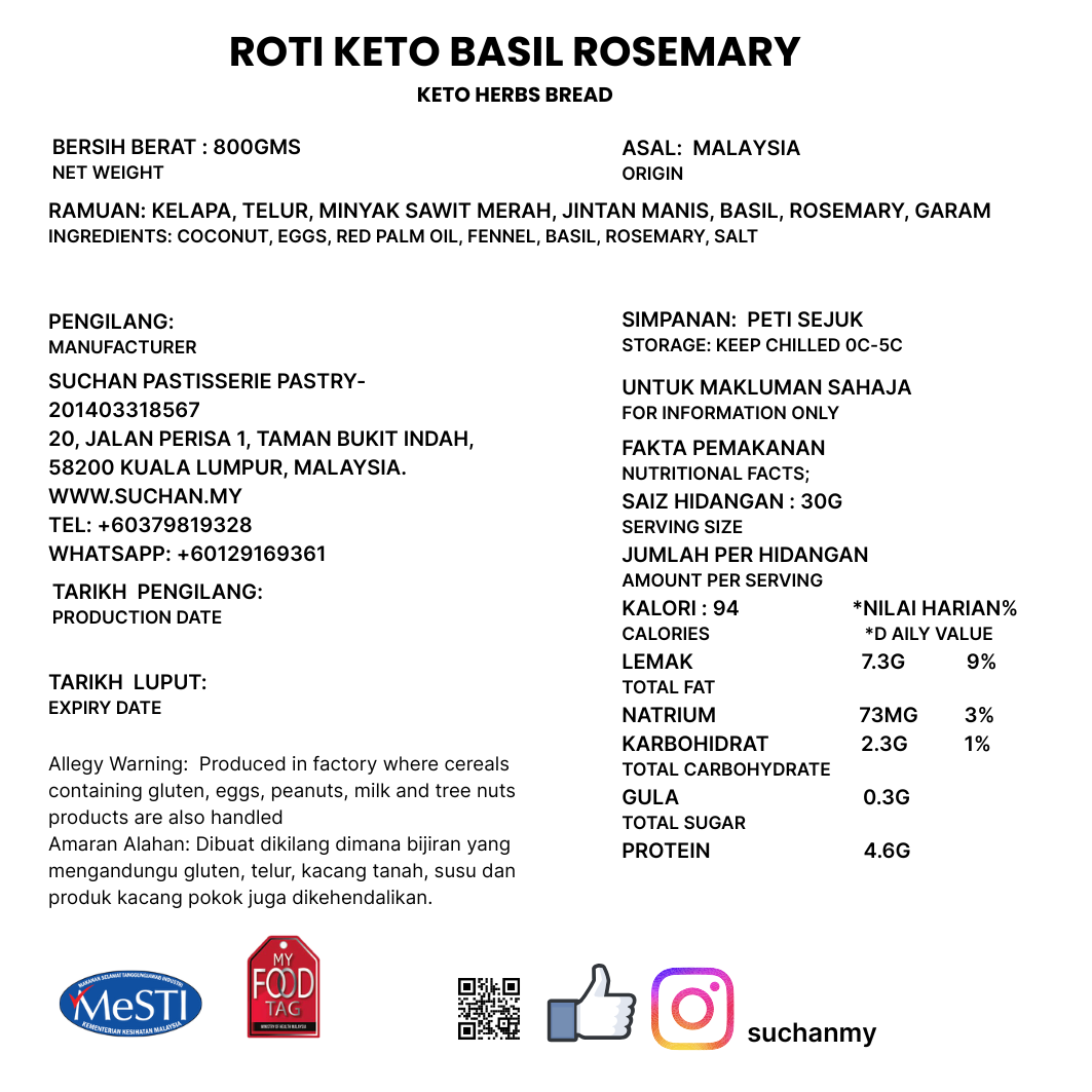 Keto Herbs Bread - Pre Order 3 Days Advance