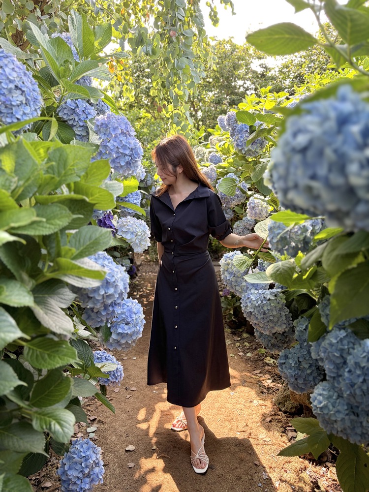 Lena Contoured Waist Dress (Navy)
