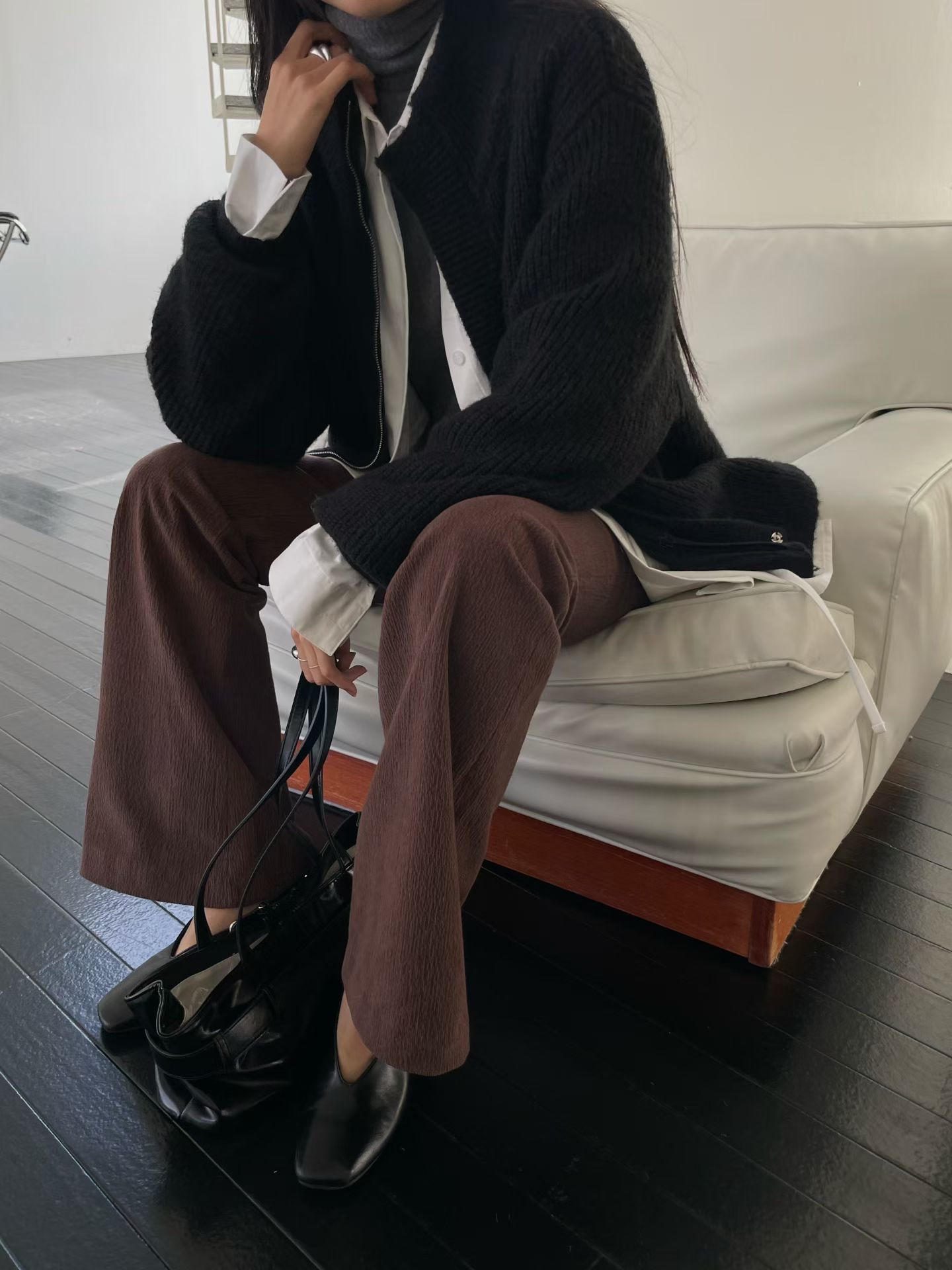 MILAE 韓系立領雙頭拉鍊抽繩重磅針織外套