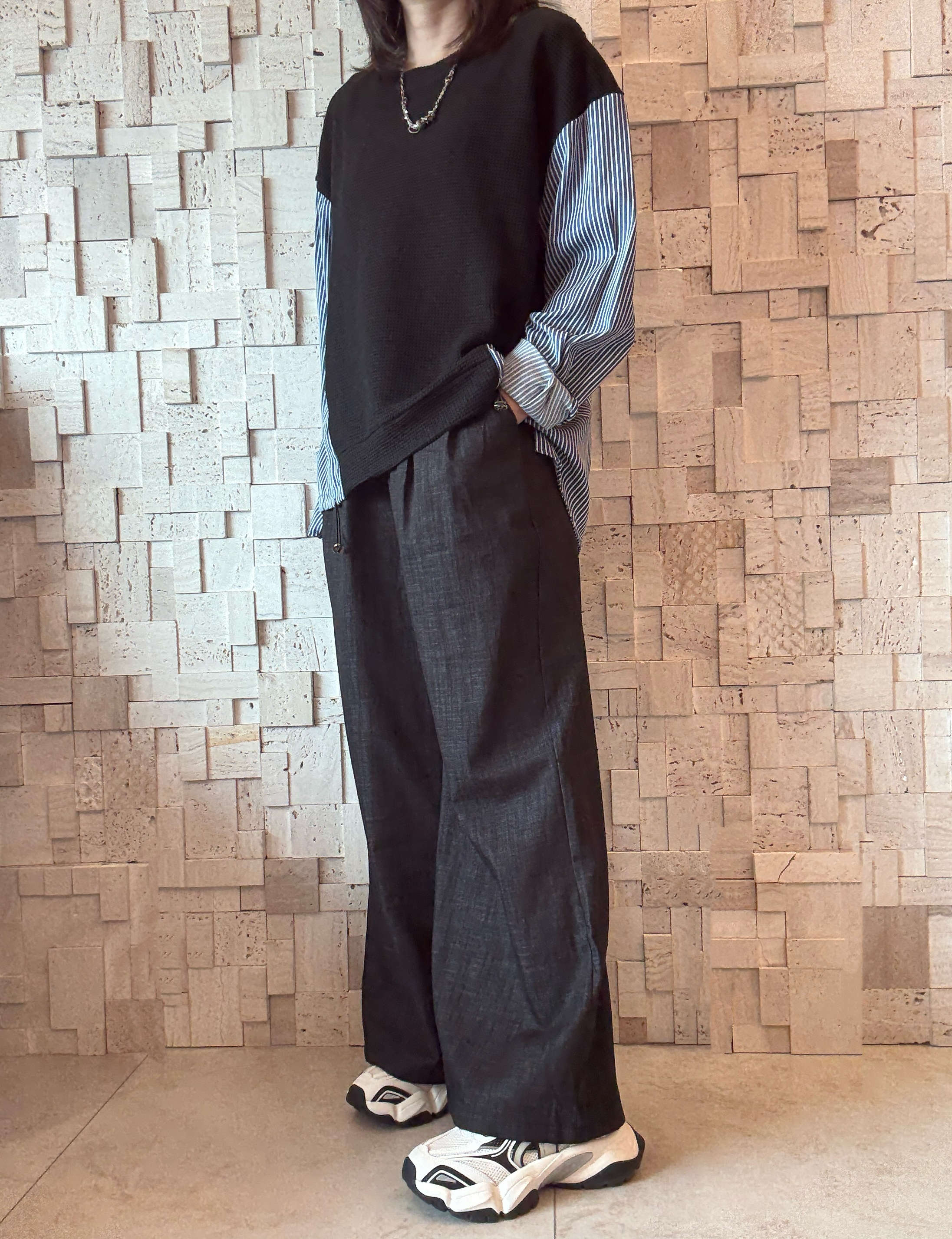 #1999 線棉拼條子Top