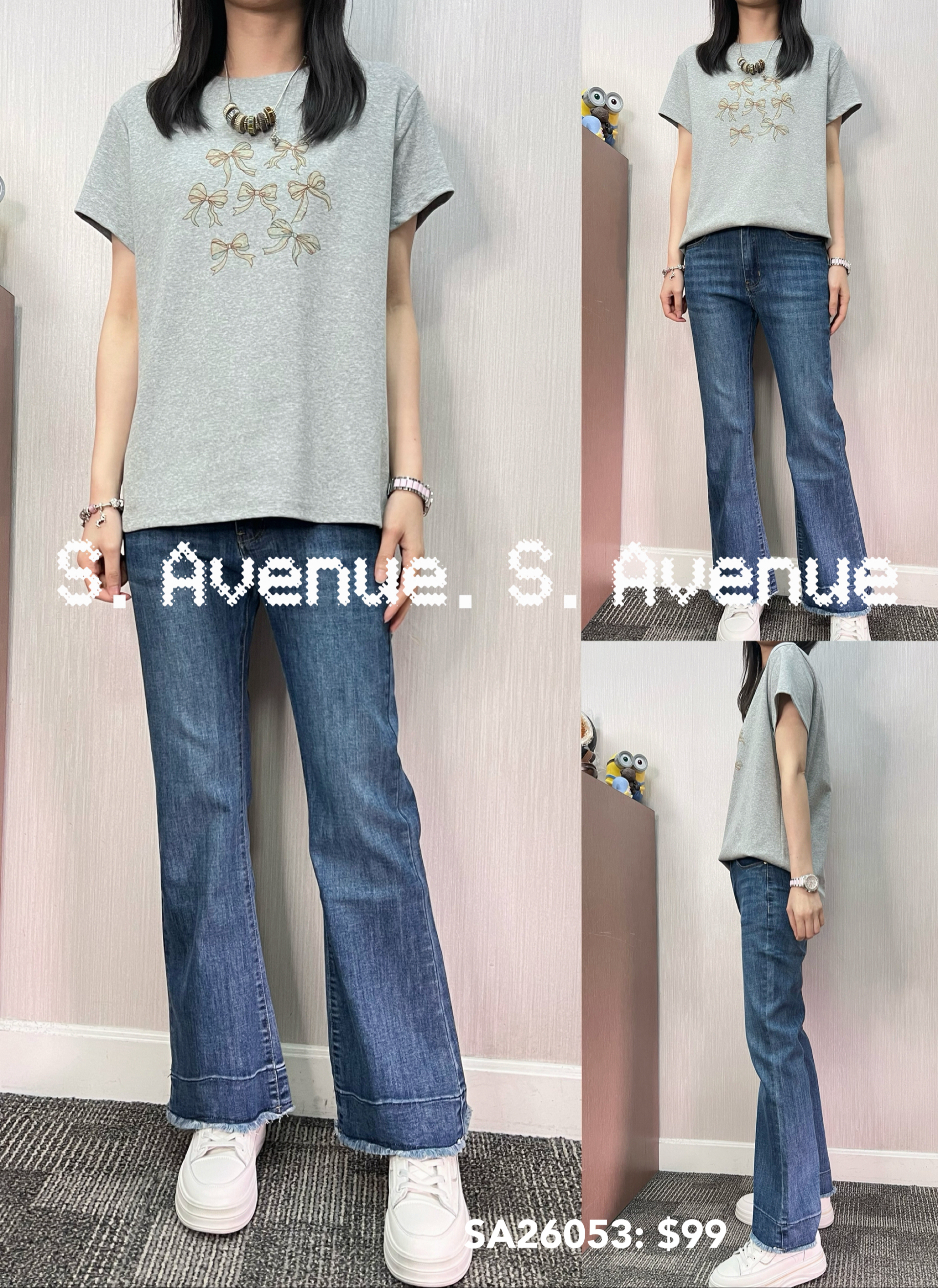 SA26053: 短袖印絲帶蝴蝶結tee