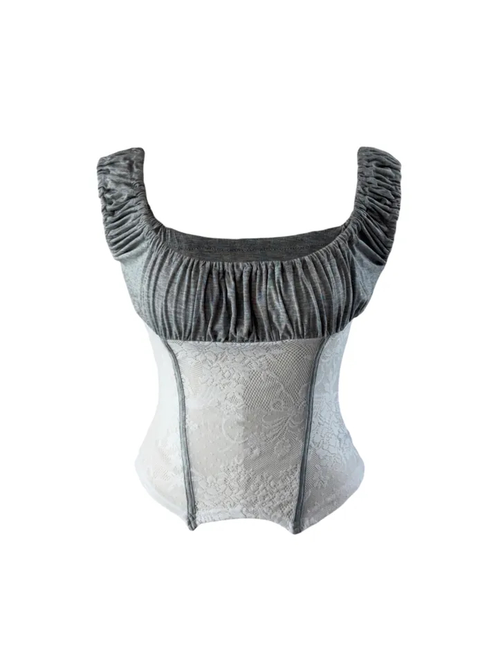 Ruched Sheer Lace Panel Corset Top