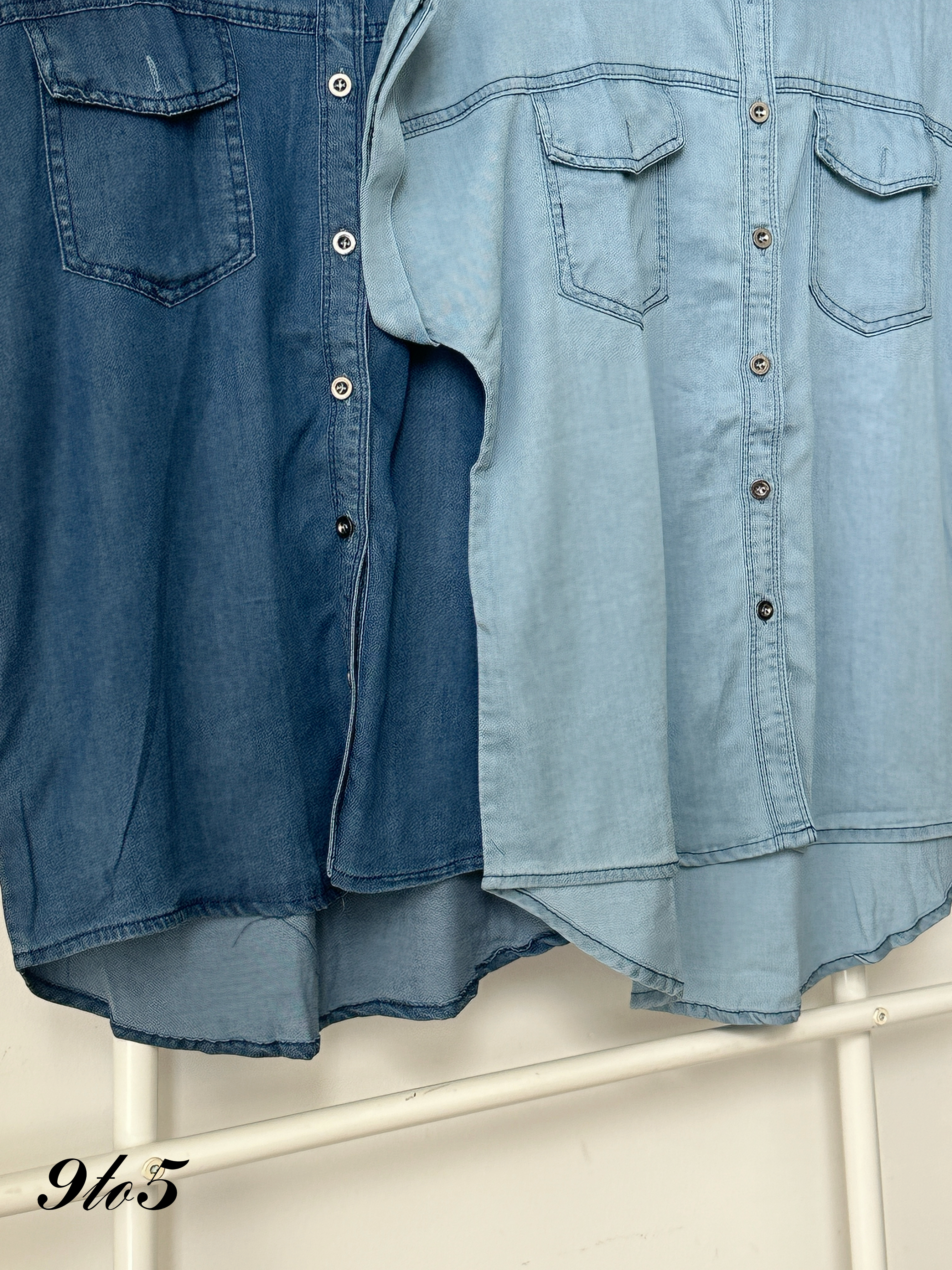 T4103 Cape Sleeve Denim Shirt - Dark Blue & Light Blue