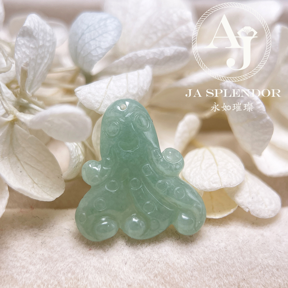 JN-3376 天然翡翠A玉-果綠八方來財八爪魚/章魚吊墜