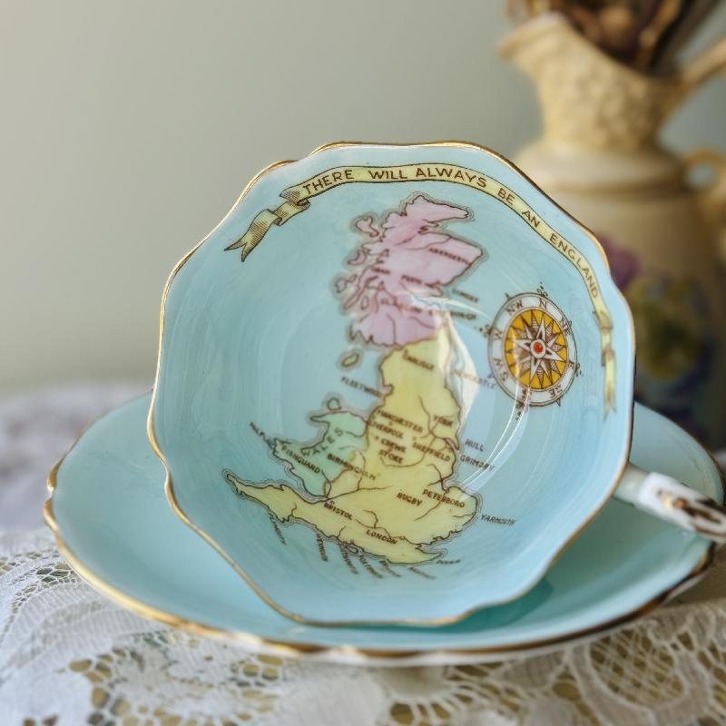 RARE！Paragon 1939 -1942 WW2 Patriotic Series "War of Britain" Great Britain Map Tea Set Duo（MT2133）