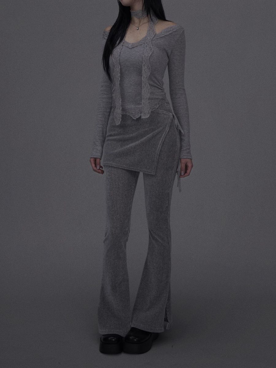 Lace V-Neck Top and Scarf Set