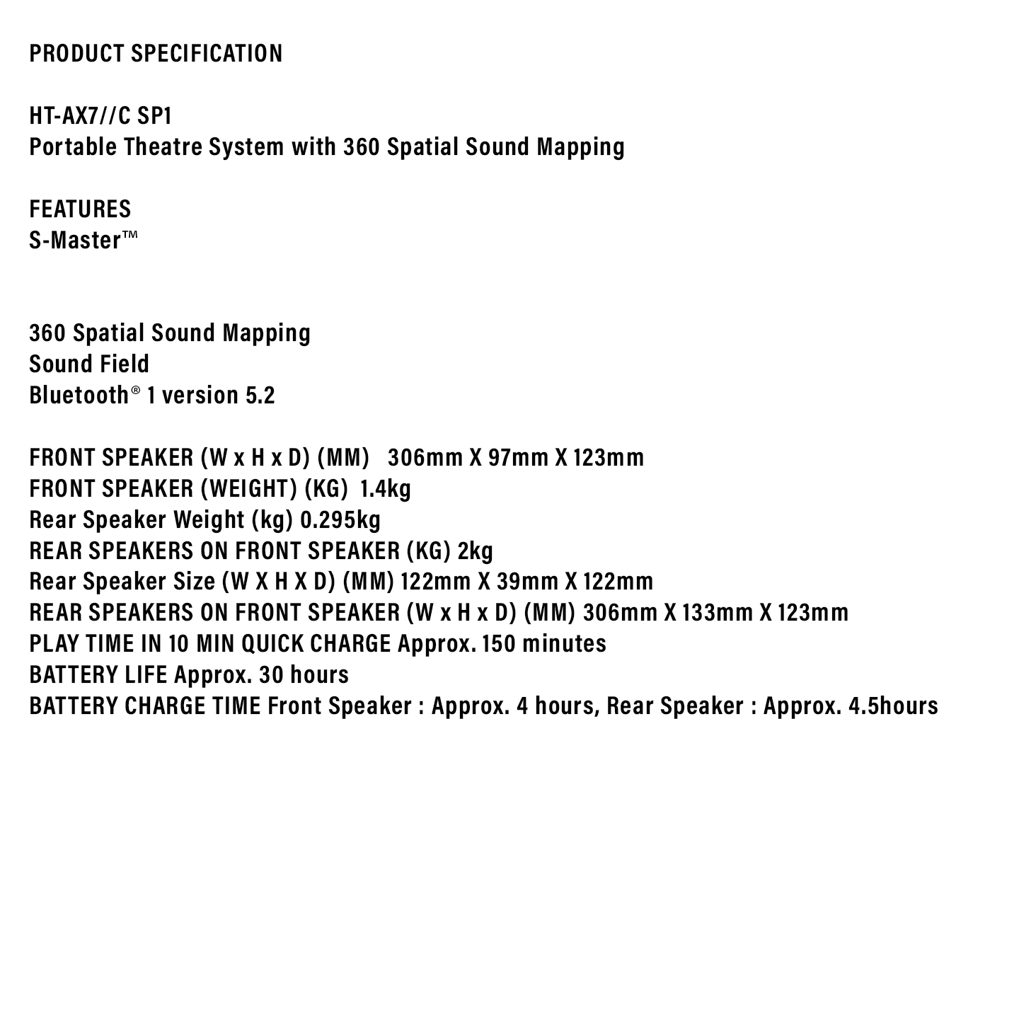 Sony Portable Theatre System Wireless Audio (HT-AX7)