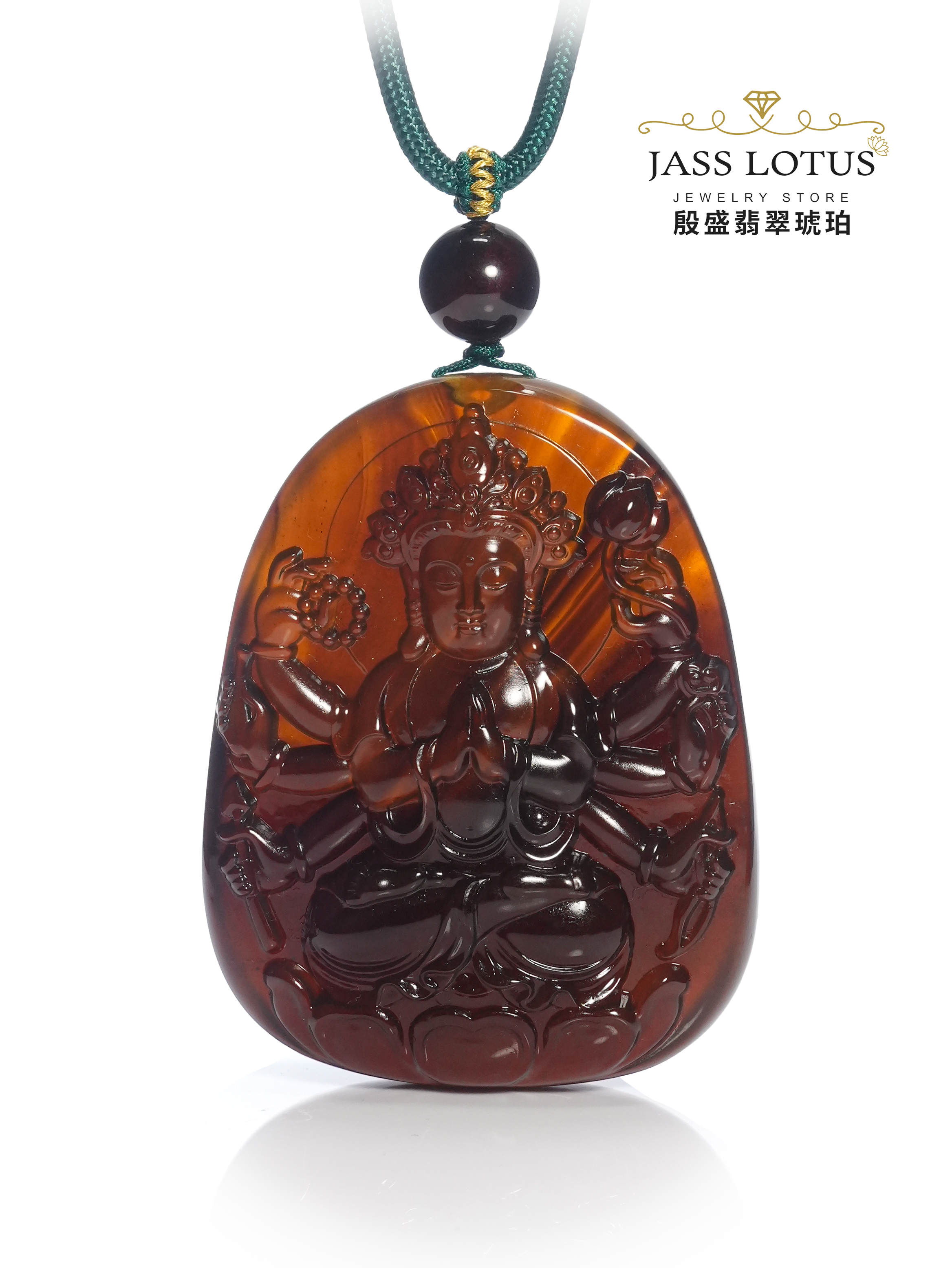 緬甸天然琥珀紫羅蘭蜜珀「千手觀音」吊牌 