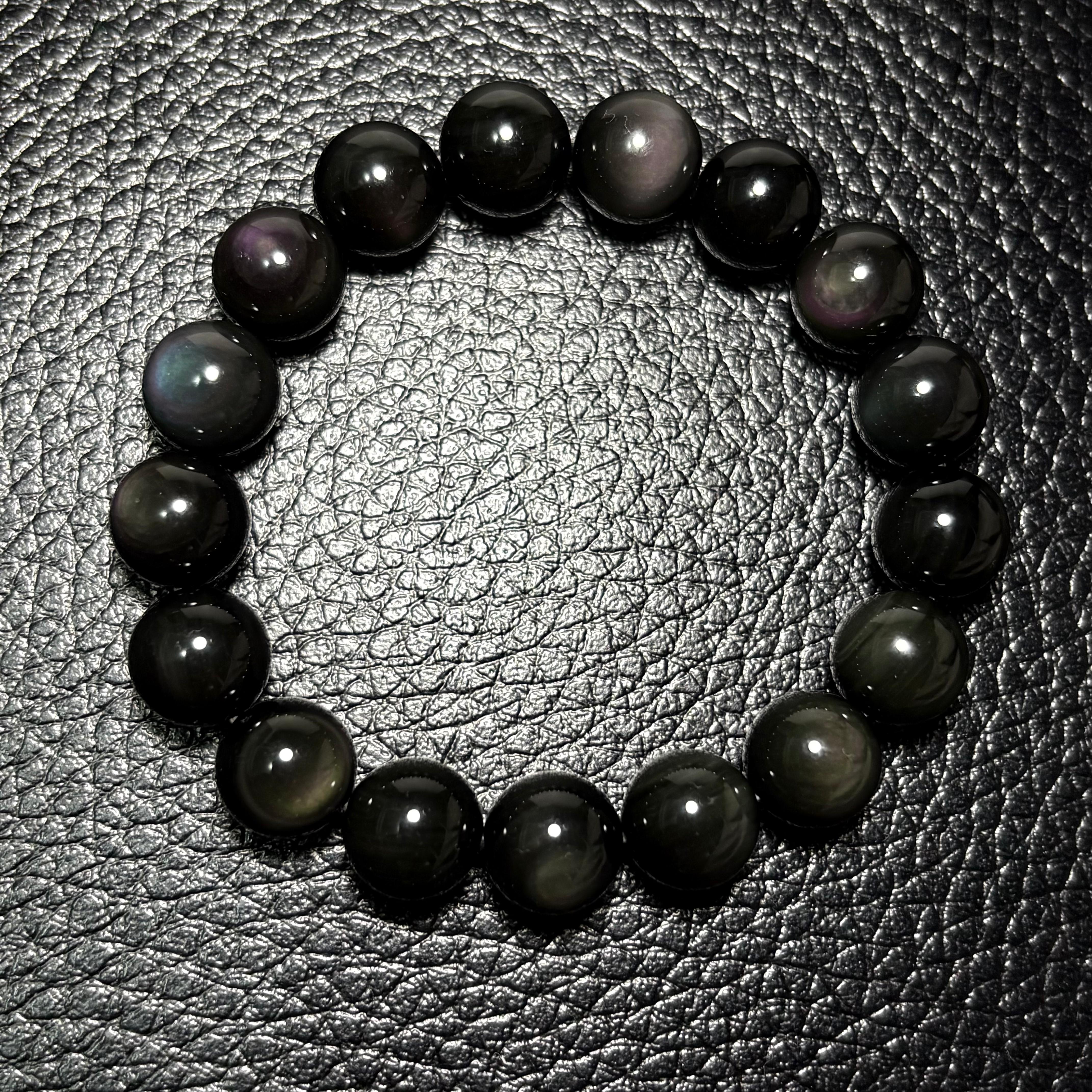 12mm彩虹黑曜石手串 No.4336