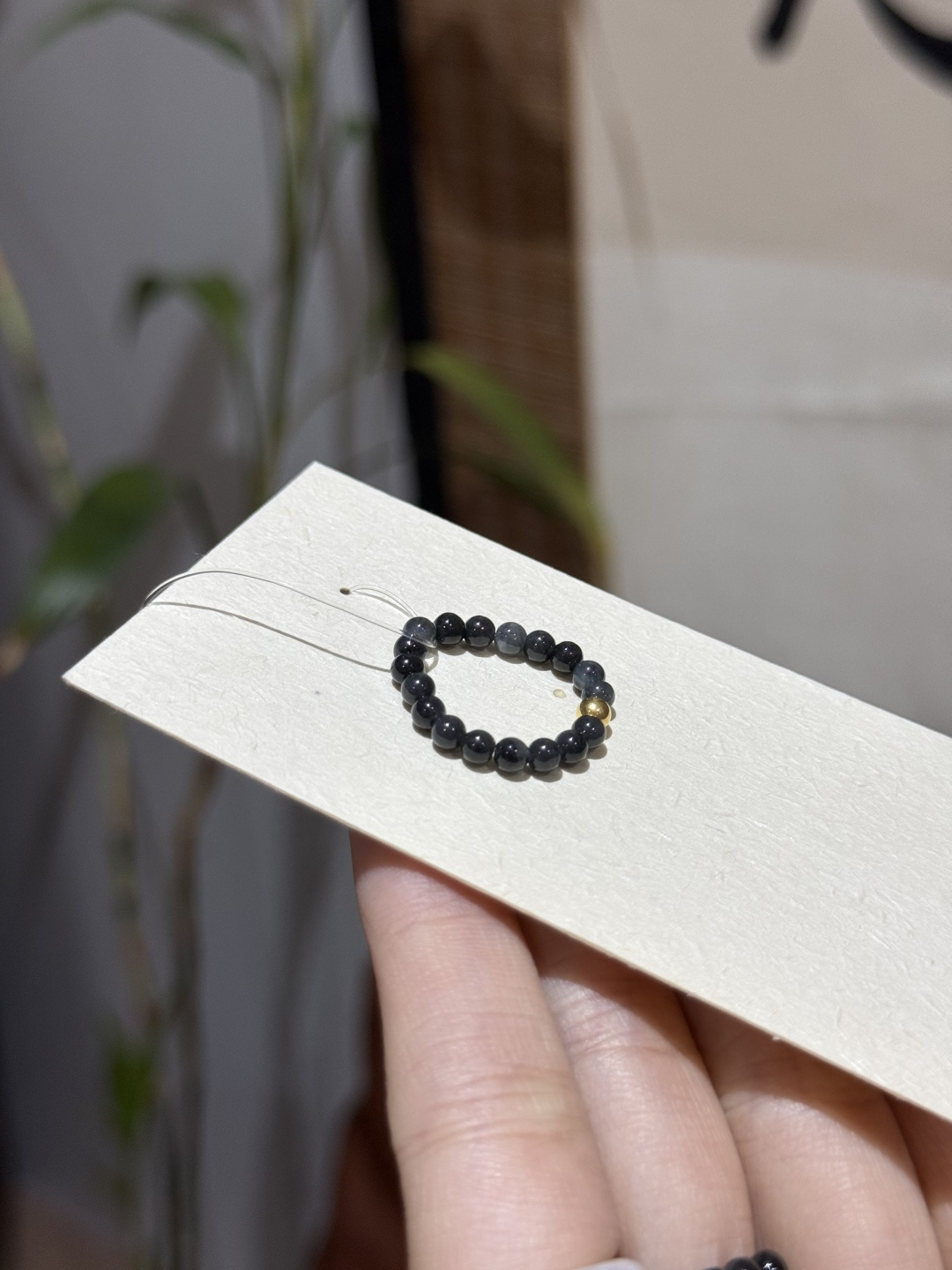 Jadeite chicken ring with silver-plated beads