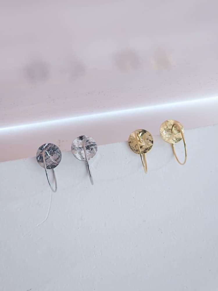 Hammered Disc Hoop Stud Earrings