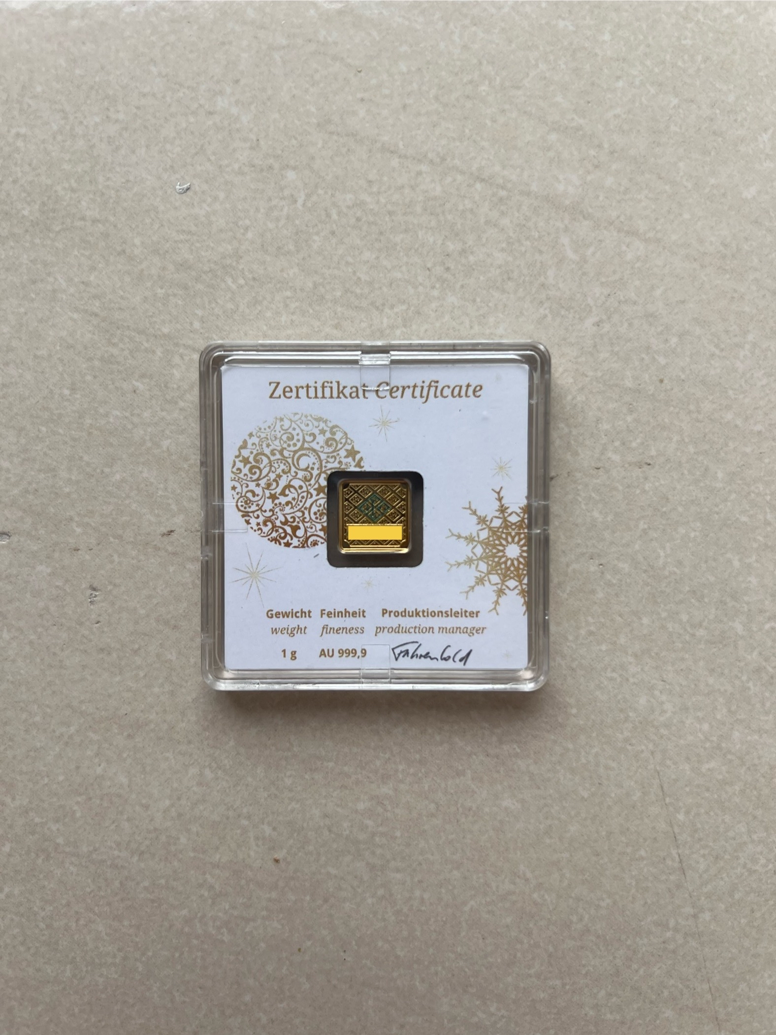 (SN523469) GEIGER Edelmetalle Christmas 1g 🇩🇪 Germany 2018 Gold Bar Emas 999.9