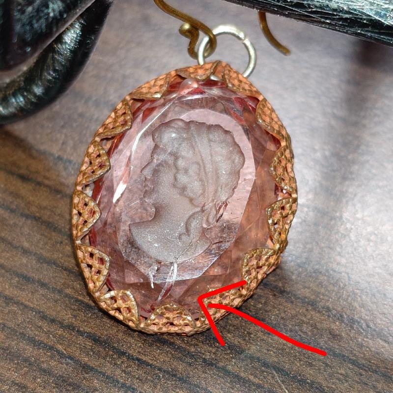 Vintage Recomposed Intaglio "Cameo" Pink Glass Hook Earrings