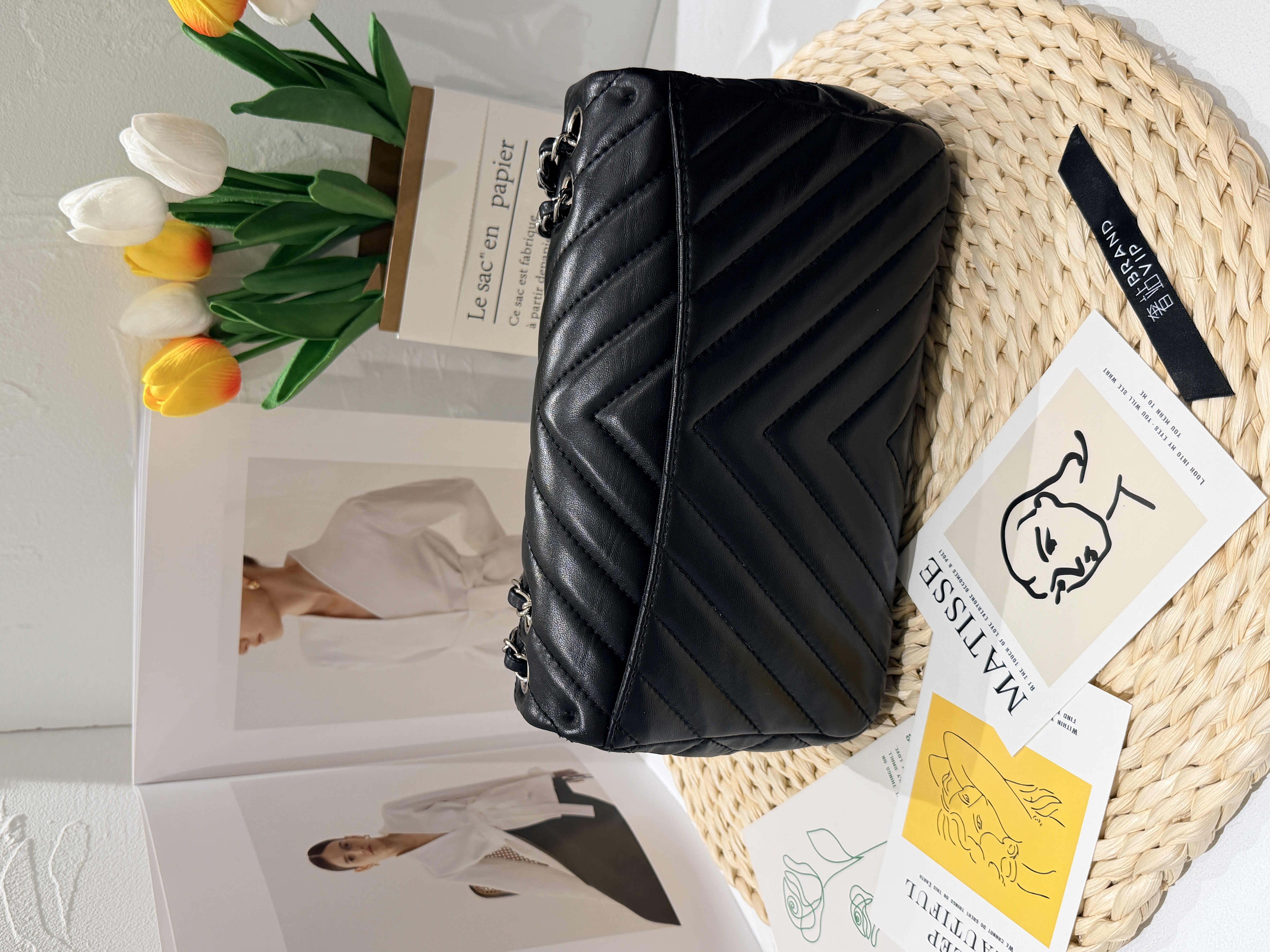 Chanel Surpique Chevron Flap Bag