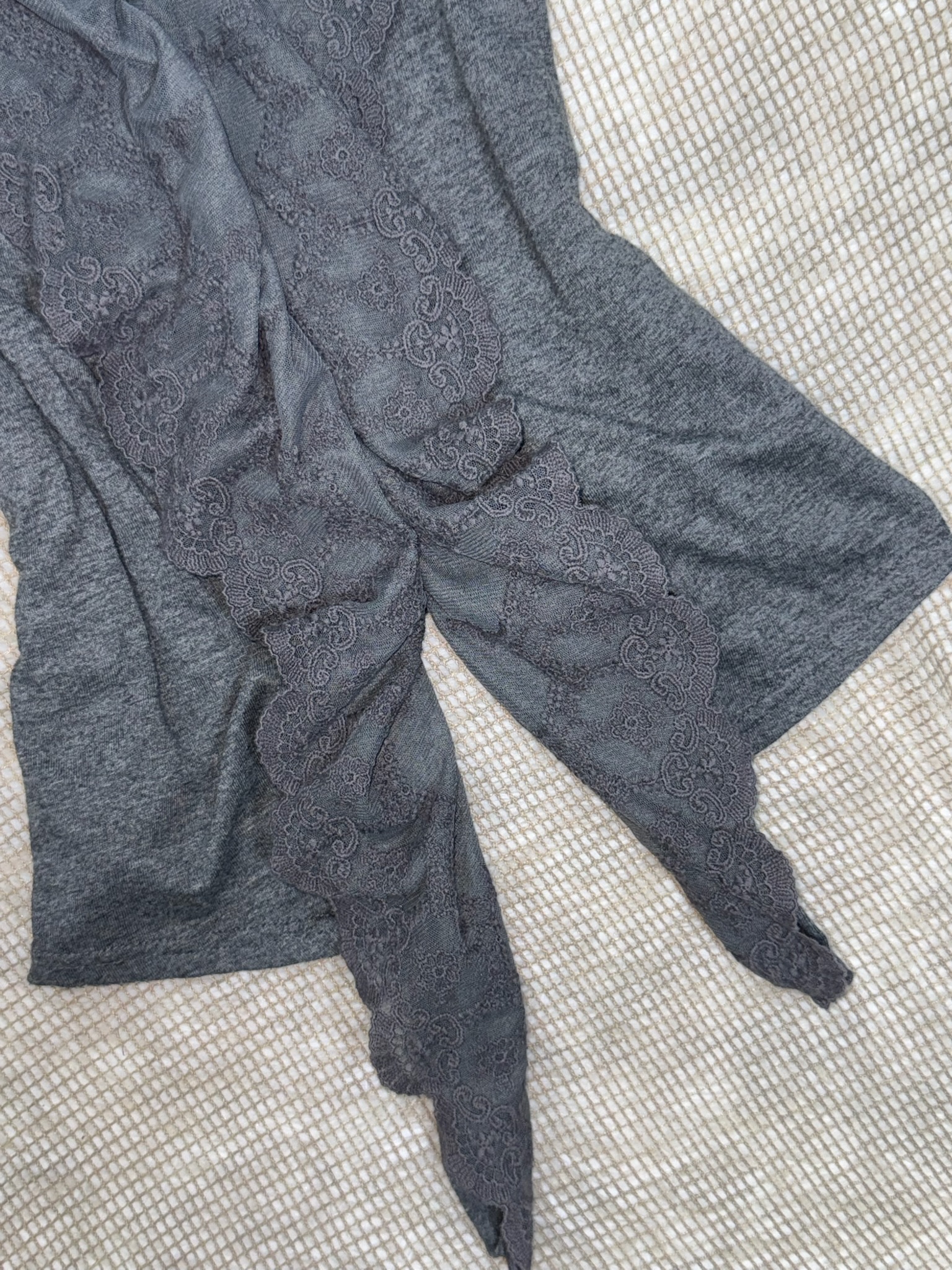 Charcoal Grey Lace Open Front Sleeveless Cardigan