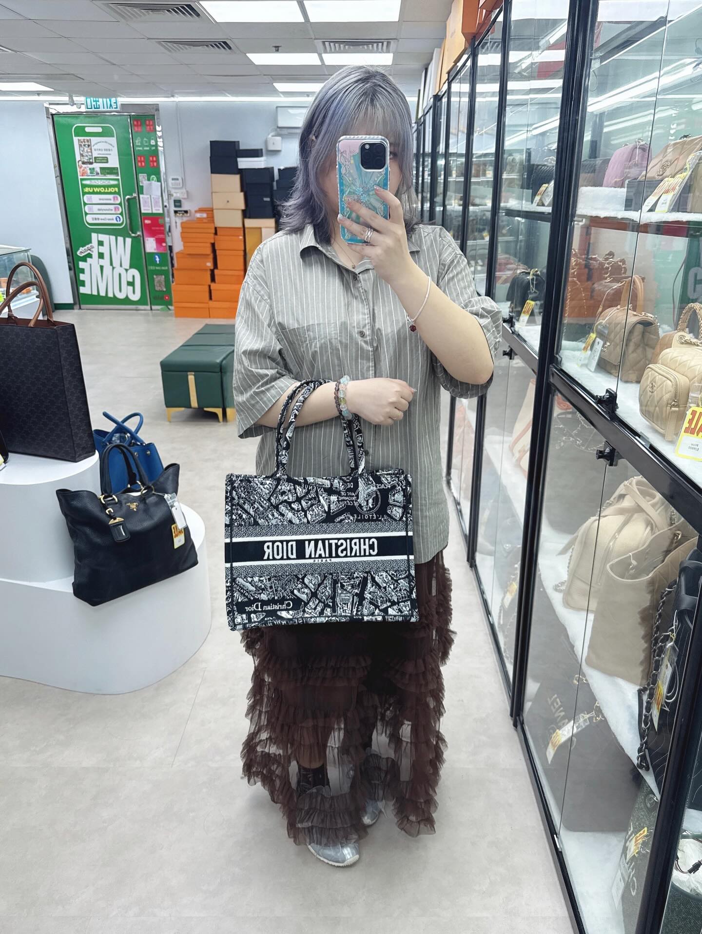 Dior🤍PRE OWNED BOOK TOTE黑色和白色 Plan de Paris 刺繡🖤